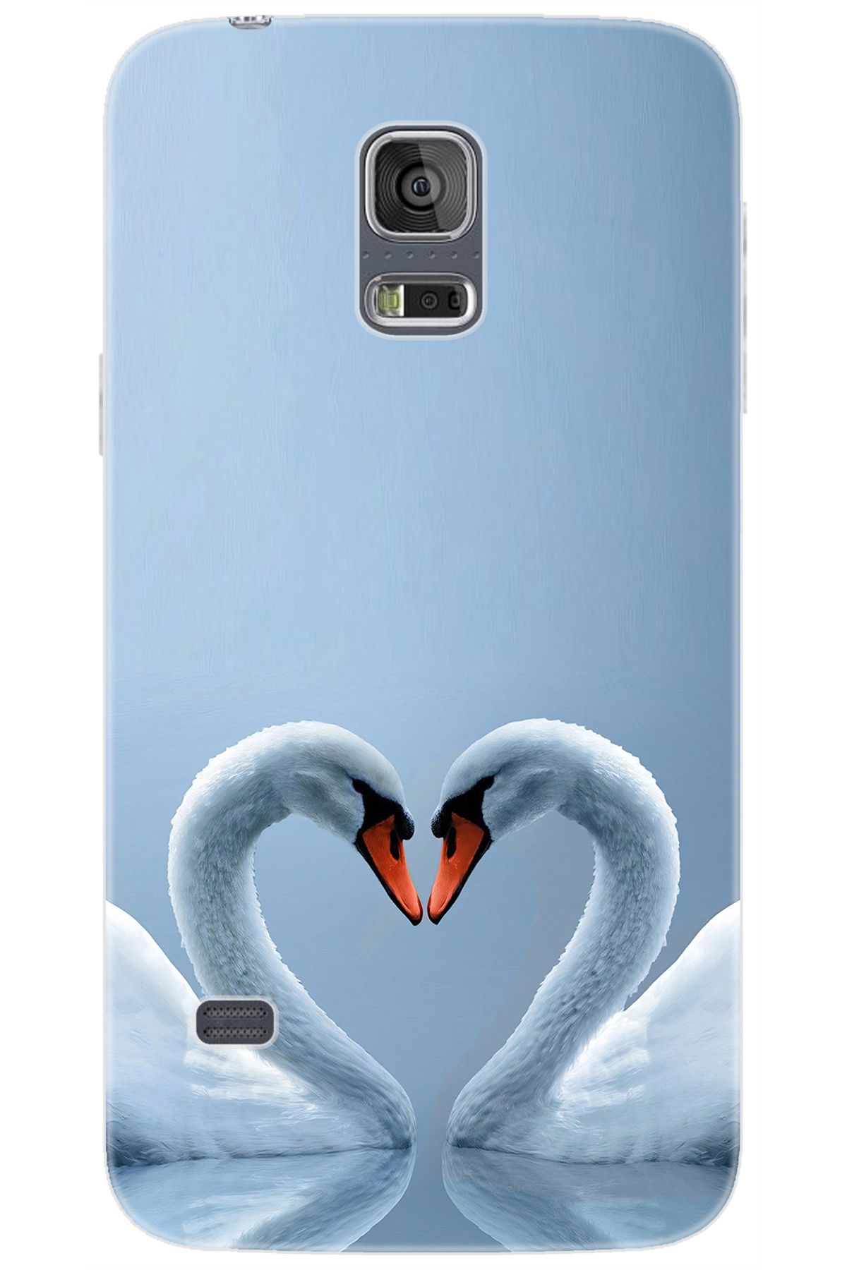 Ceppare Samsung Galaxy S5 (SM-G900F) Uyumlu Kılıf Desen Baskılı Silikon Kuğ ve Kalp STK:305 CP-TGtLm6p