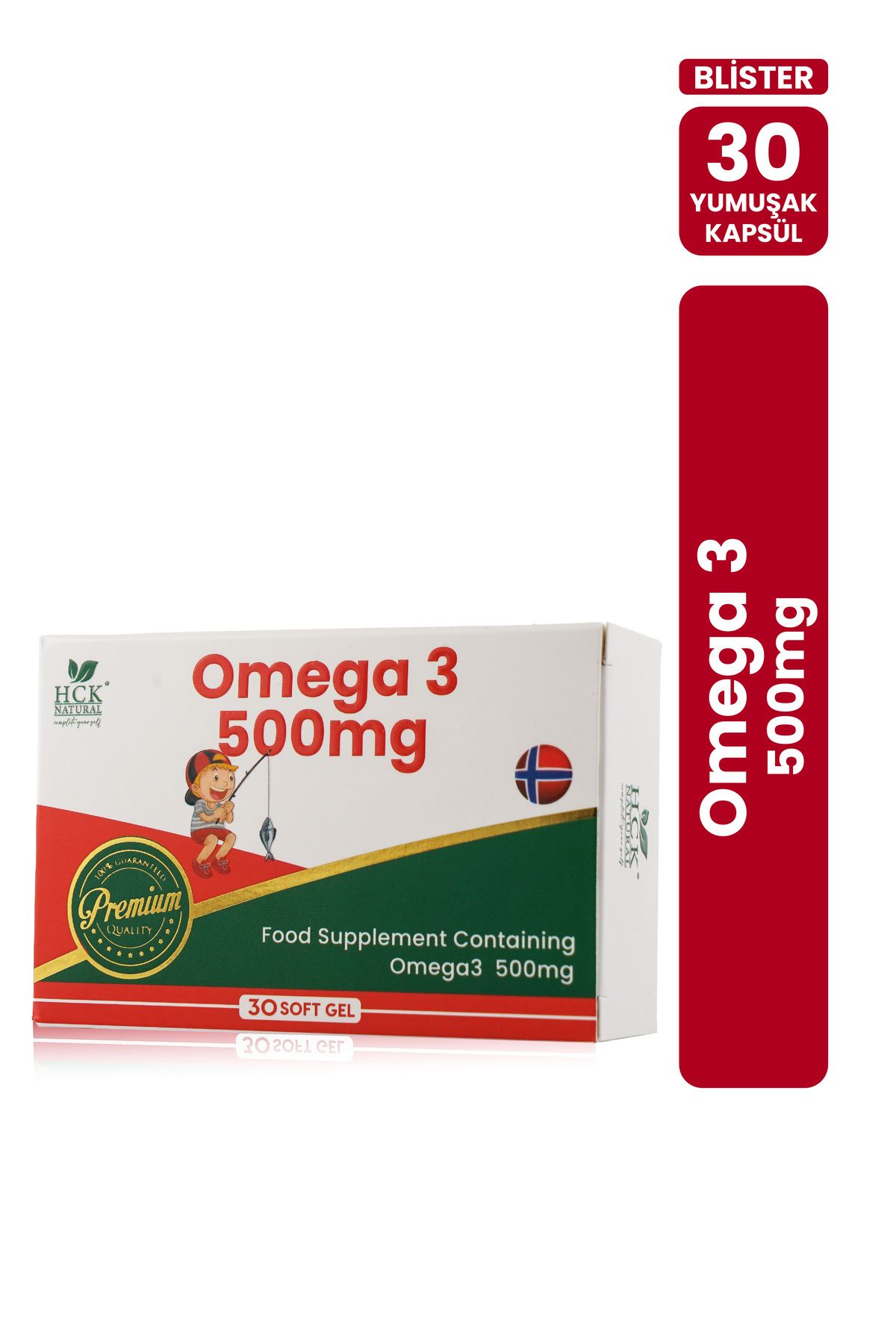 HCK NATURAL Çocuklara Özel Omega 3 500 mg Balık Yağı İçeren Takviye Edici Gıda 30 Yumuşak Kapsül Blister
