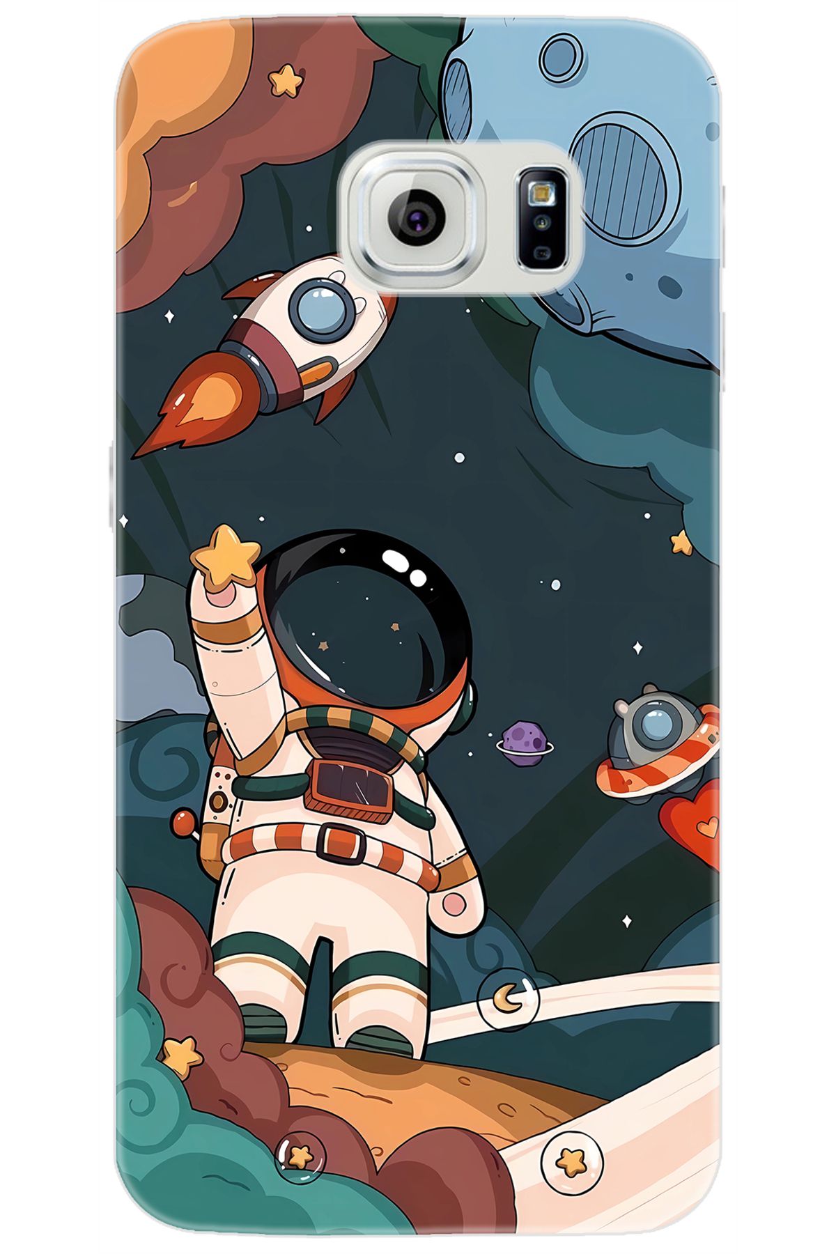 Ceppare Samsung Galaxy S6 (SM-G920F) Uyumlu Kılıf Desen Baskılı Silikon Astronot STK:696 CP-6gHBOLy