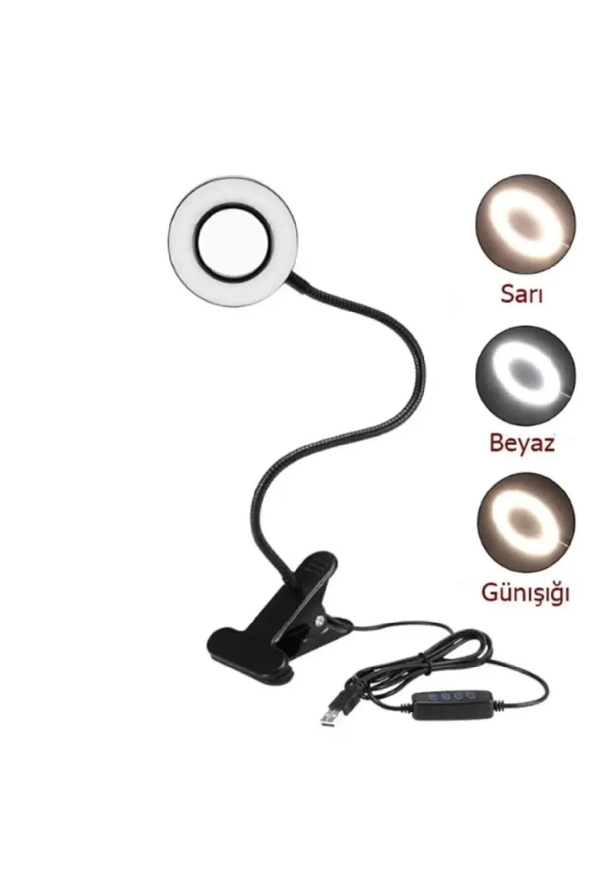 Hubstein Mandallı Led Çalışma Okuma Işığı Ayarlanabilir Işık 3 Renk Masa Gece Lambası