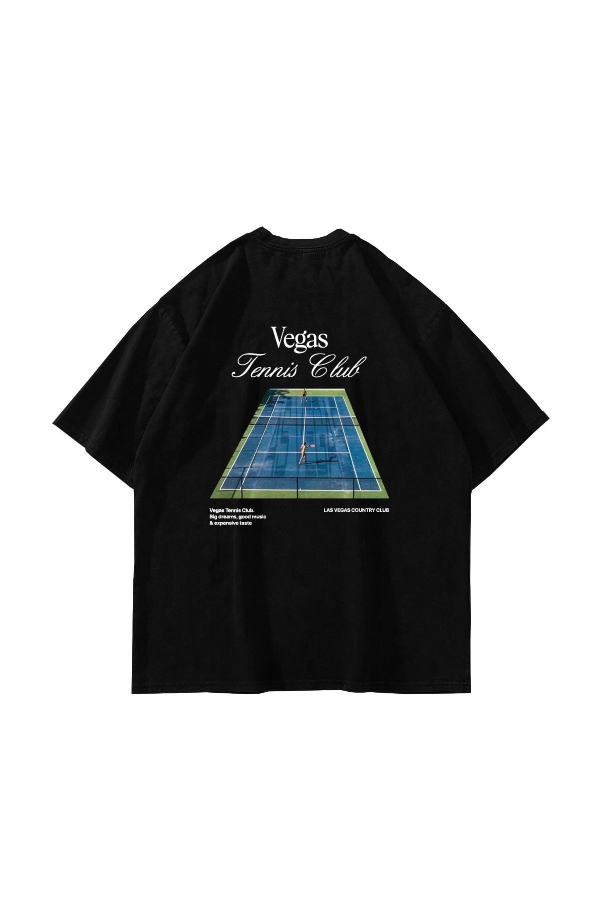 Sekizbiraltı Vegas Tennis Club Baskılı Oversize Unisex Siyah Tshirt