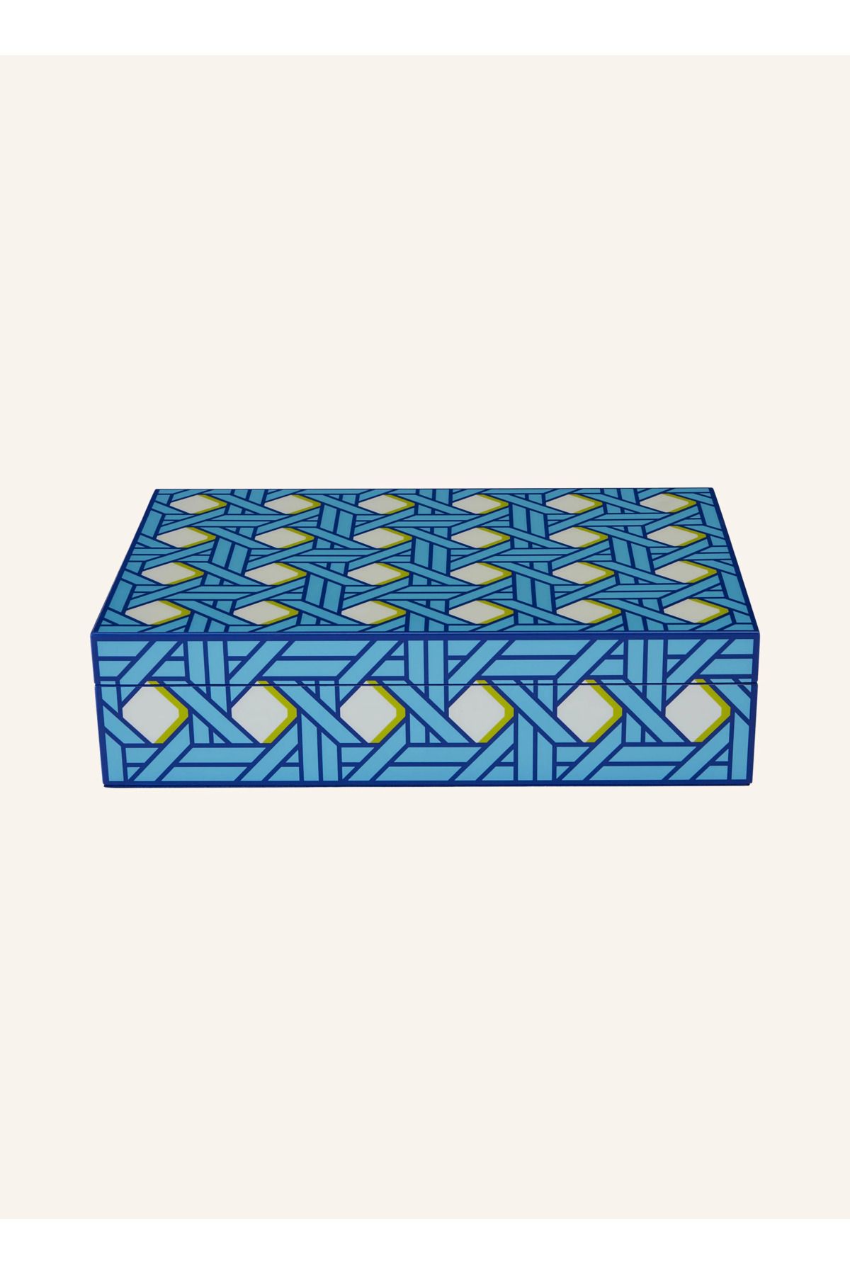 Jonathan Adler Basketweave Medium Ahşap Saklama Kutusu Kapaklı, Parlak, Kadife Astarlı
