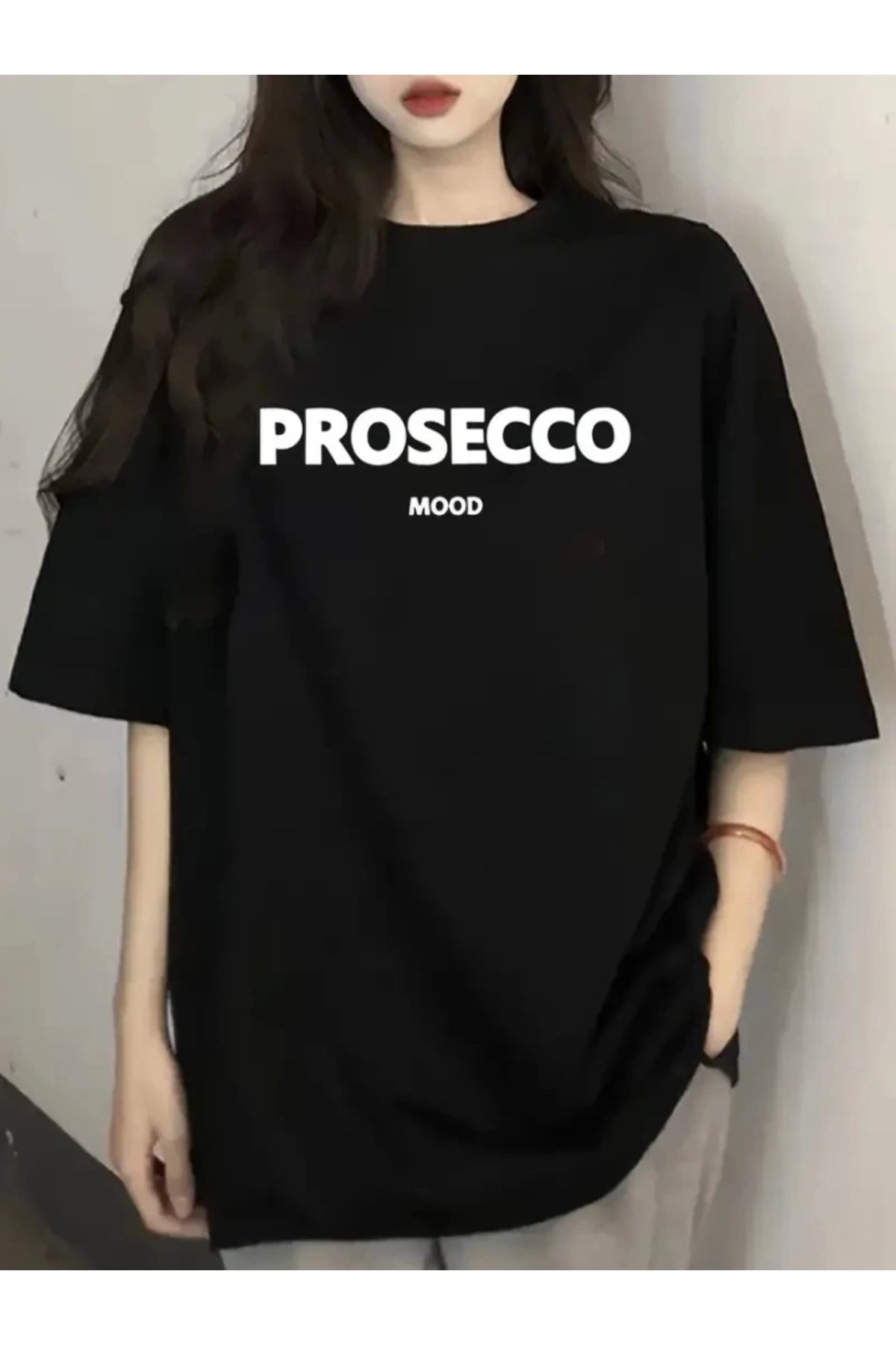 Silerra Baskılı Oversize Bisiklet Yaka T-shirt - Siyah