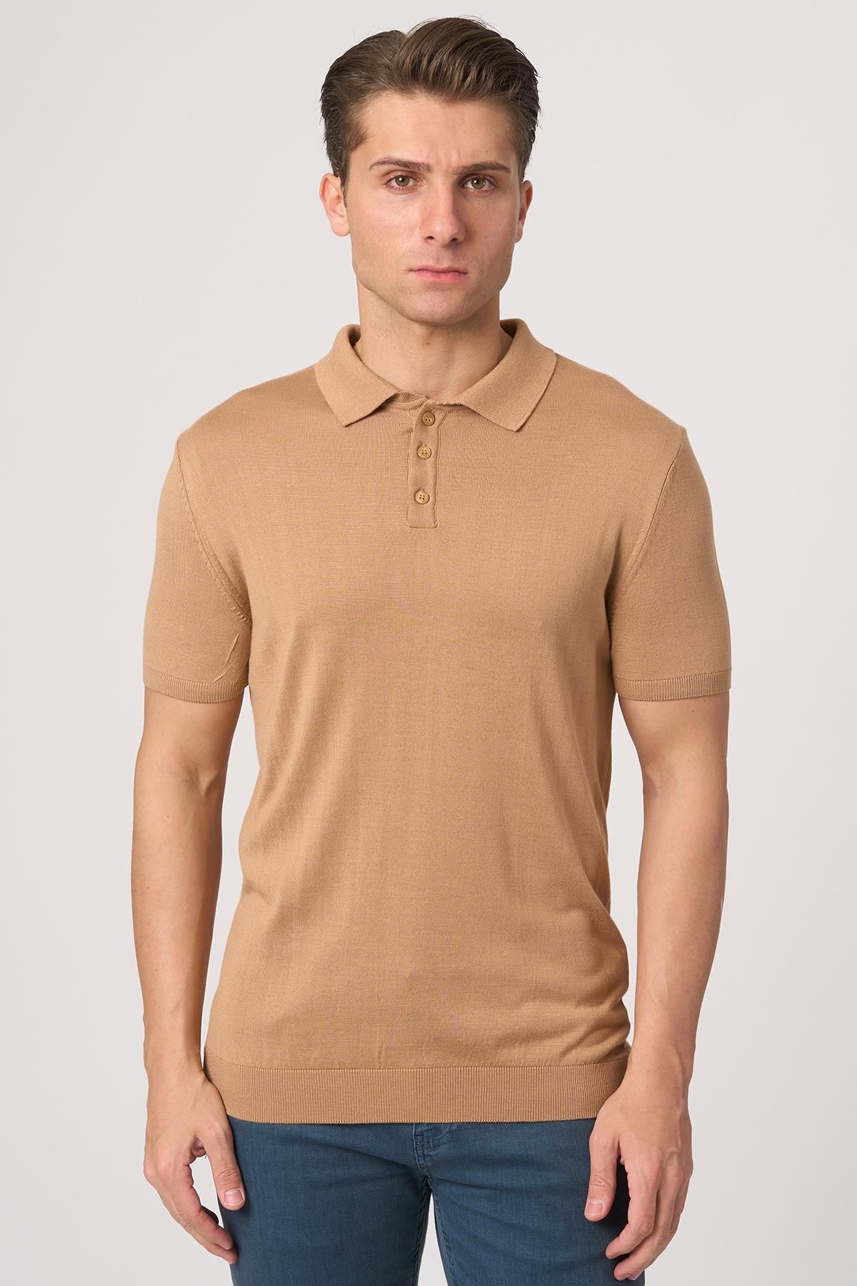 White Stone WHİTE STONE 2025-Y 25251 POLA YAKA DÜG.BASIC TSHIRT VİZON