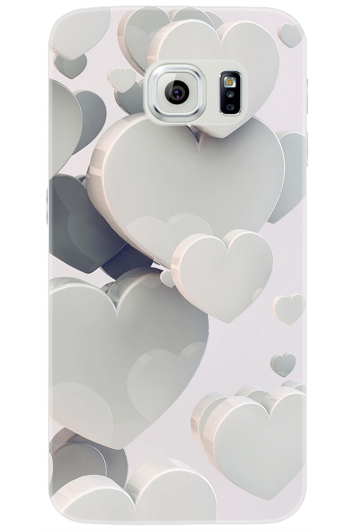 Ceppare Samsung Galaxy S6 (SM-G920F) Uyumlu Kılıf Desen Baskılı Silikon Beyaz Kalpler STK:259 CP-PP7wSoD