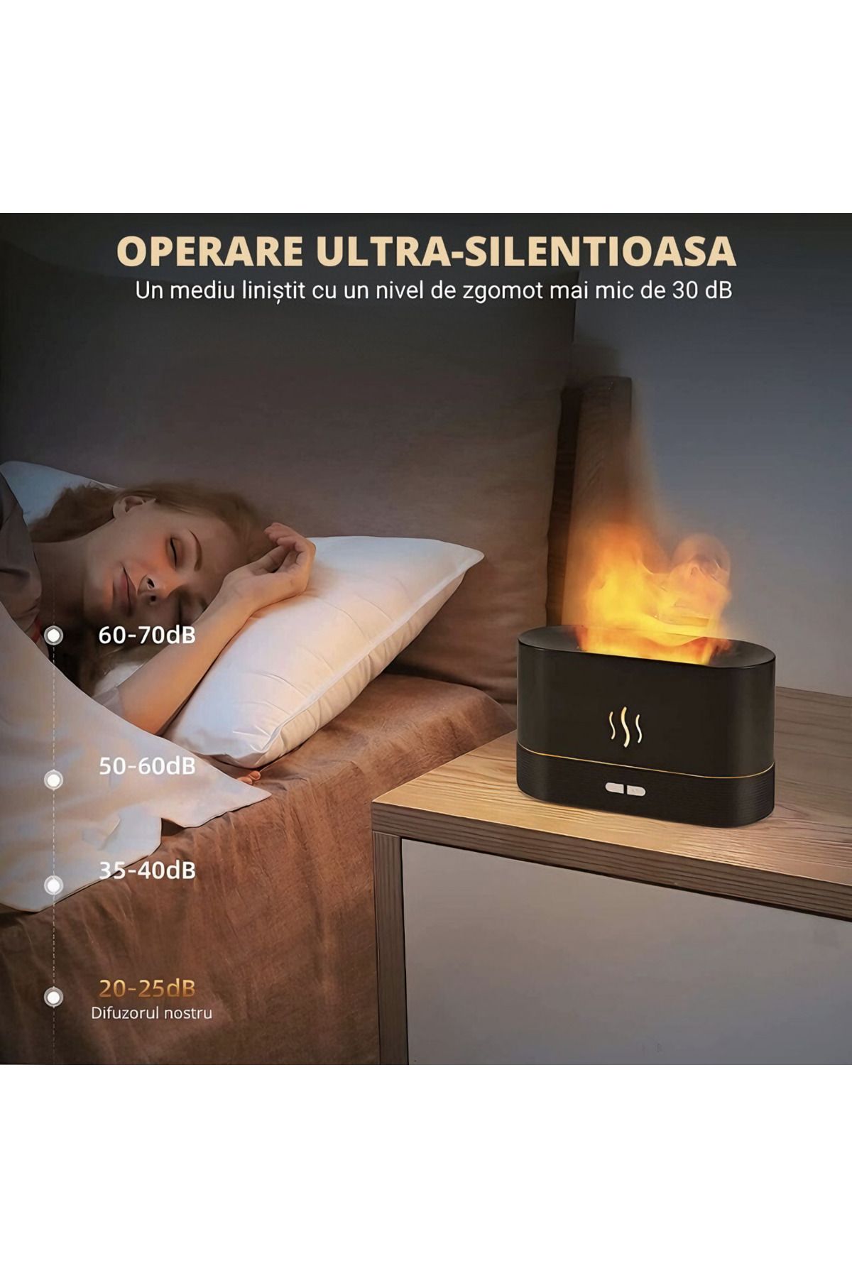 varioshop-Umidificator de camera VarioShop®, efect de flacara, 7 Lumini + 3 Uleiuri esentiale pure, hidratare 3