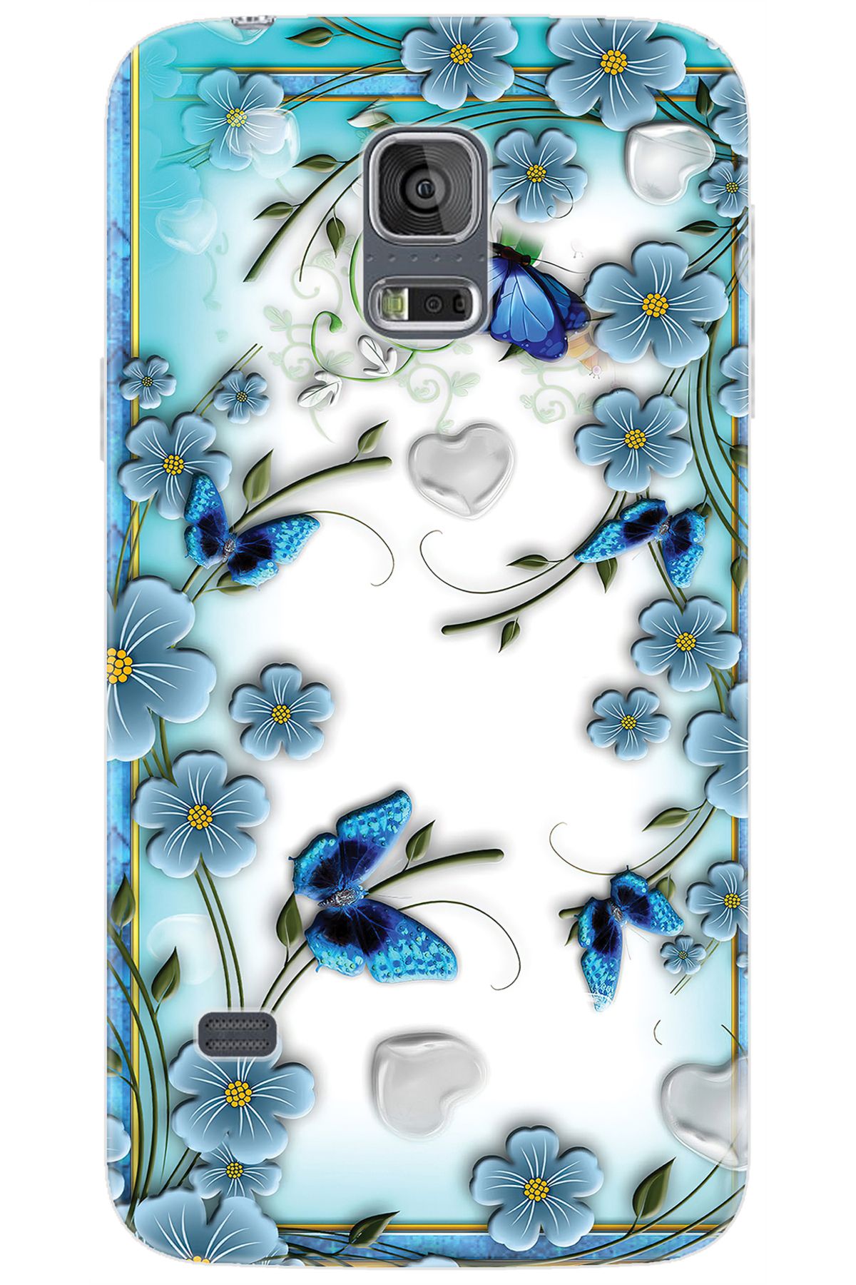 Ceppare Samsung Galaxy S5 (SM-G900F) Uyumlu Kılıf Desenli Silikon Çiçek ve Kelebekler STK:547 CP-MLzdouq