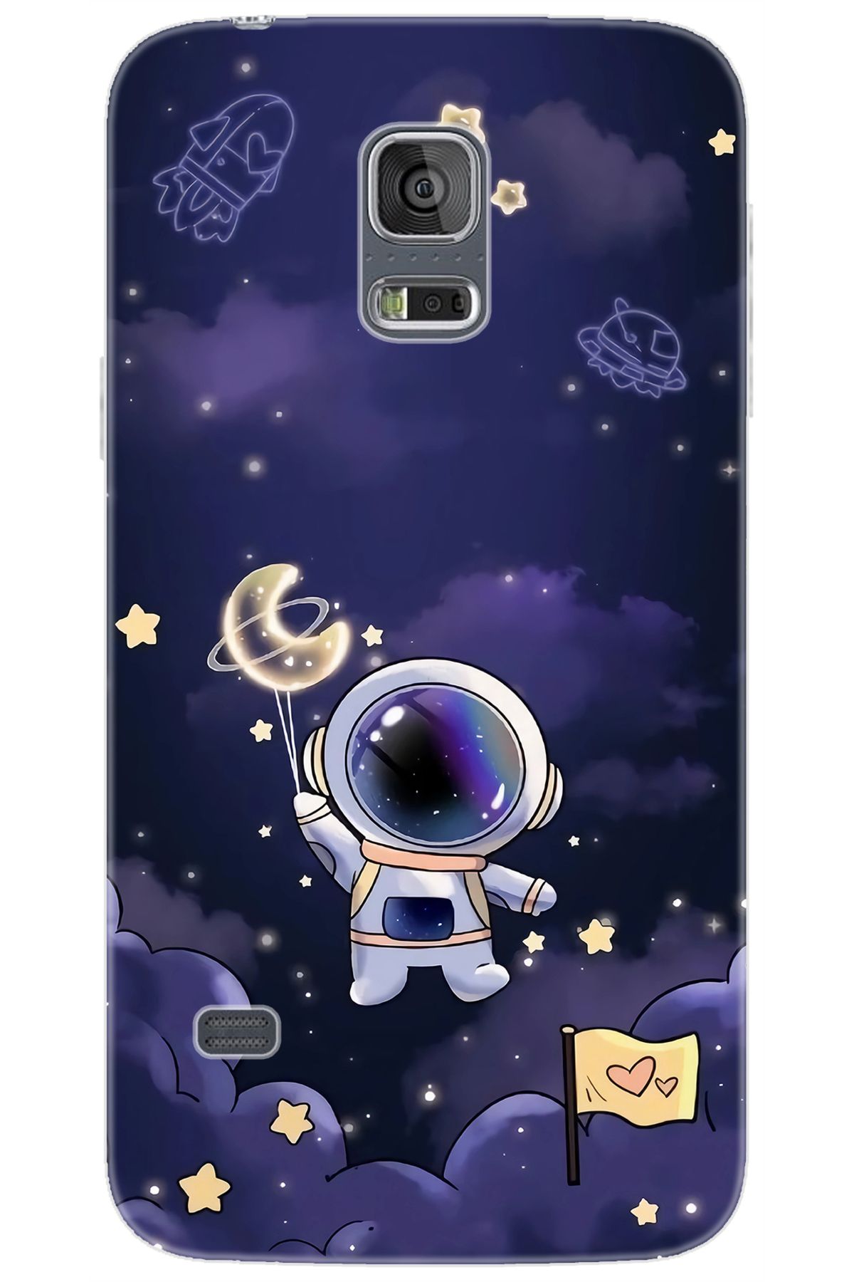 Ceppare Samsung Galaxy S5 (SM-G900F) Uyumlu Kılıf Desen Baskılı Silikon Astronot STK:738 CP-WwjTcTd