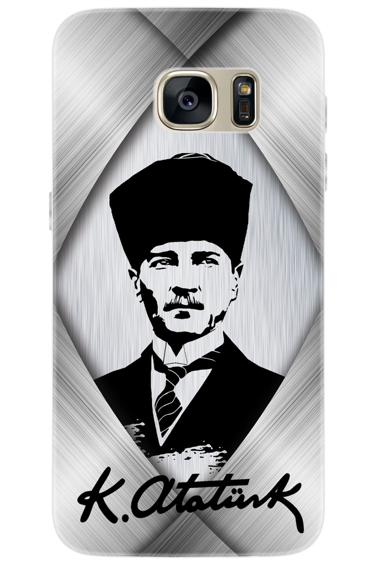 Ceppare Samsung Galaxy S7 (SM-G930F) Uyumlu Kılıf Desen Baskılı Silikon Atatürk Tasarım STK:402 CP-5Jpueoy