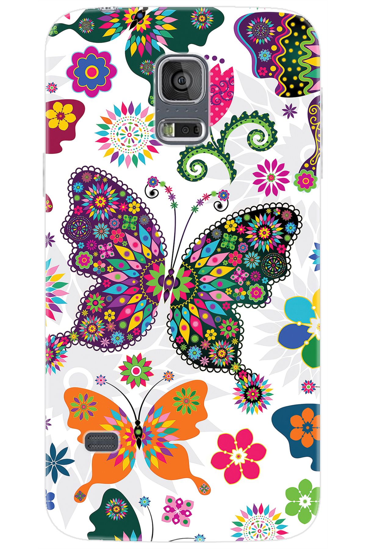 Ceppare Samsung Galaxy S5 (SM-G900F) Uyumlu Kılıf Desen Baskı Silikon Renkli Kelebekler STK:541 CP-ExL4d2s