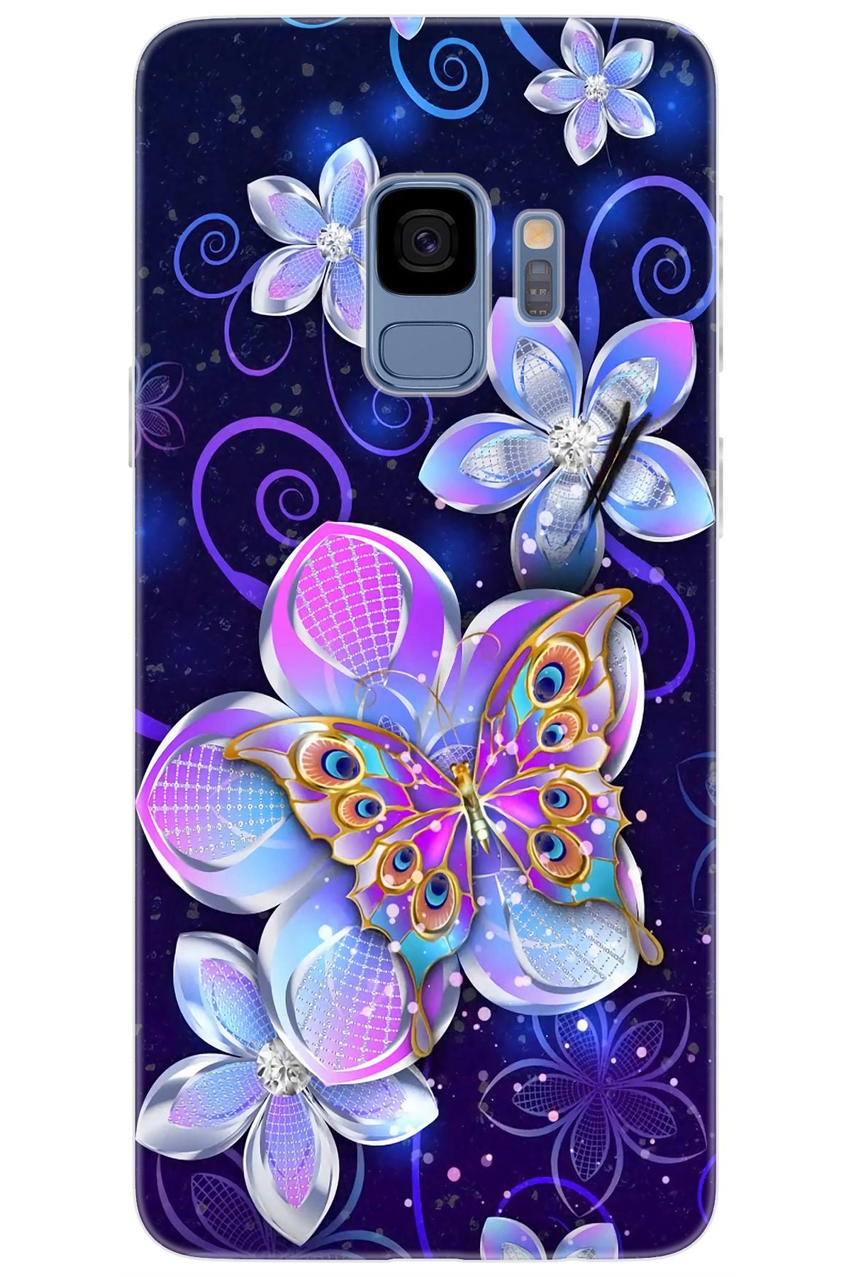 Ceppare Samsung Galaxy S9 (SM-G960F) Uyumlu Kılıf Desenli Silikon Kelebek ve Çiçekler STK:718 CP-PlKf75R