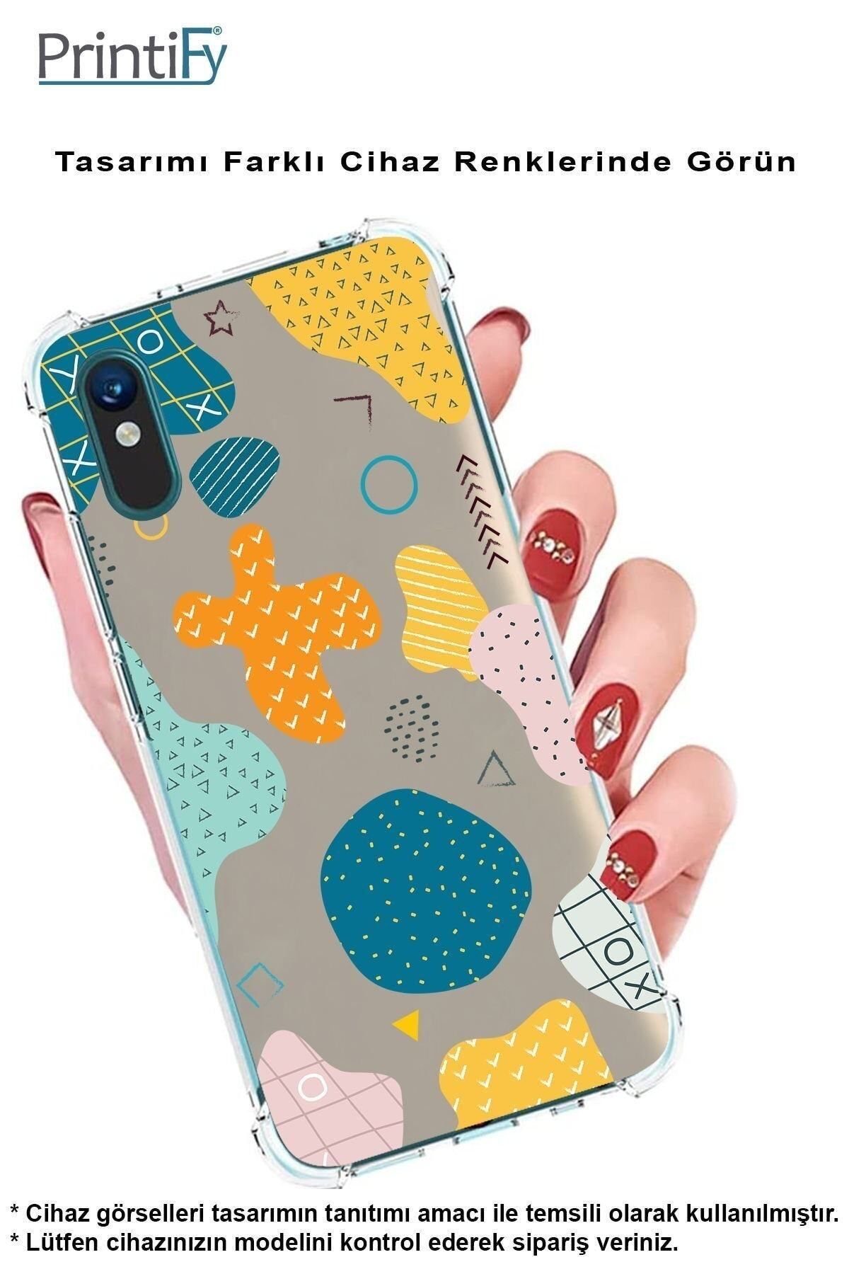 PrintiFy PrinriFy Samsung Galaxy A56 Uyumlu Geometrik Şekiller Baskılı Şeffaf Köşe Korumalı Antişok Kılıf