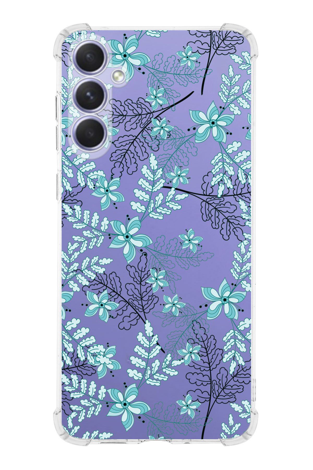 PrintiFy PrinriFy Samsung Galaxy A56 Uyumlu Floral Su Yeşili Baskılı Şeffaf Köşe Korumalı Antişok Kılıf