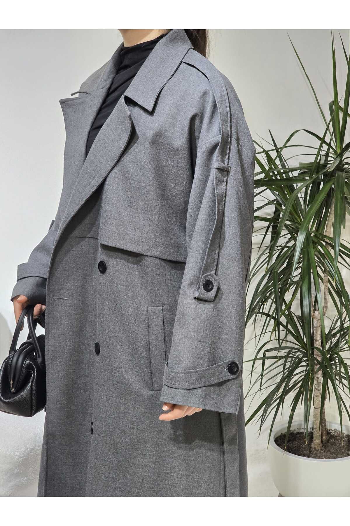 NANTİREA Gri Oversize Trençkot Giyim Giyçık