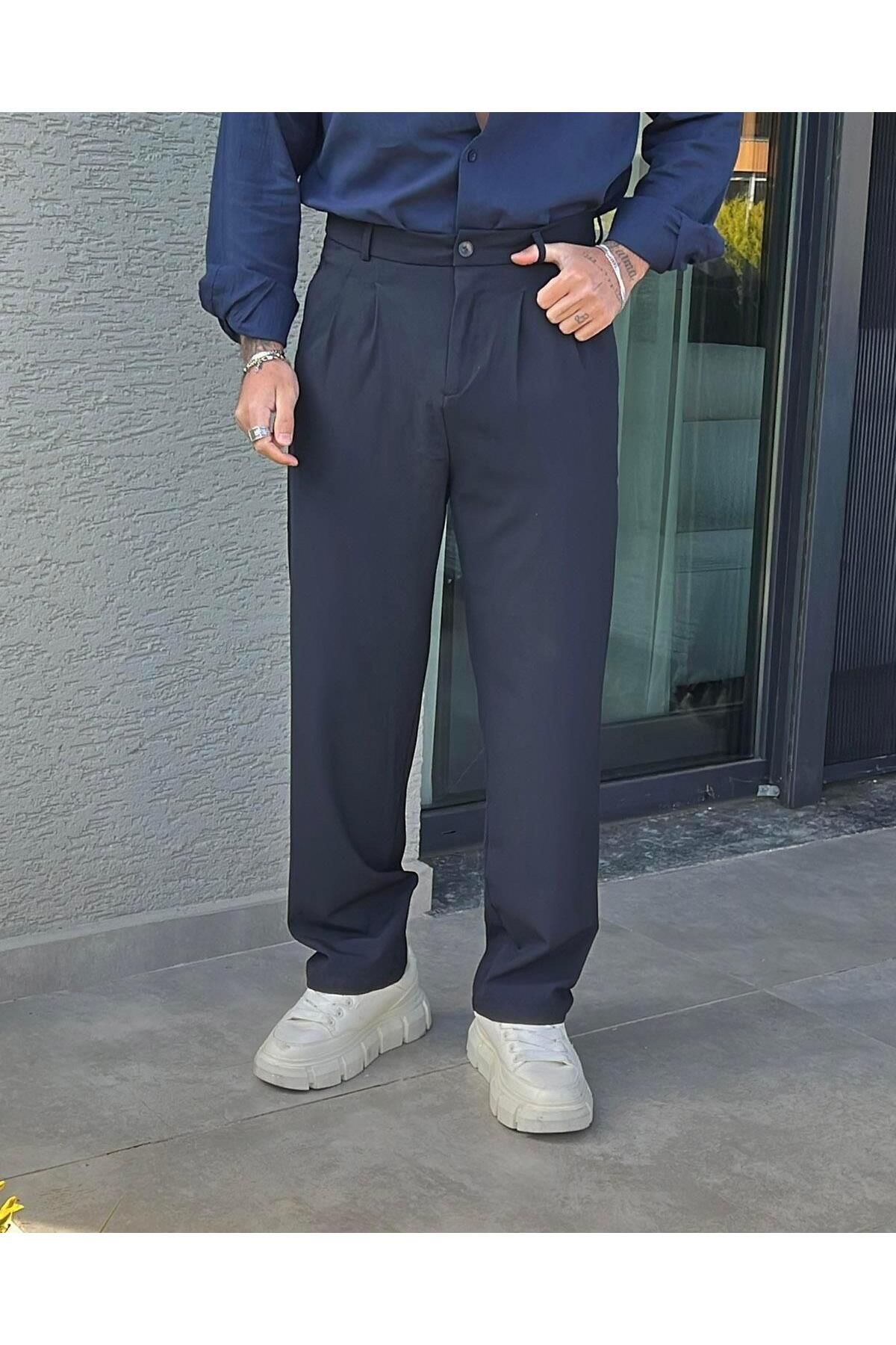Elzem Klasik Basic Baggy Pantolon Lacivert