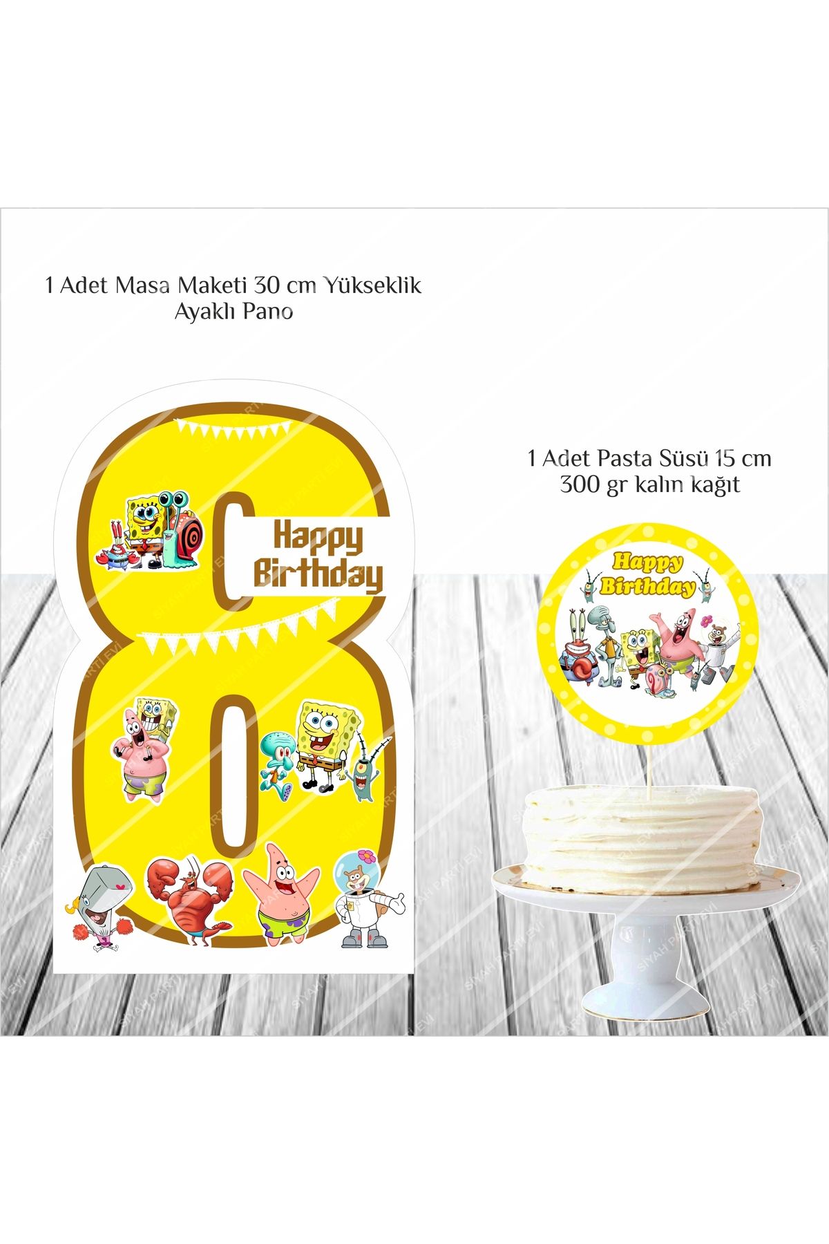 SİYAH PARTİ EVİ Sünger Bob 8 Yaş Doğum Günü Masa Maketi / Pasta Süsü