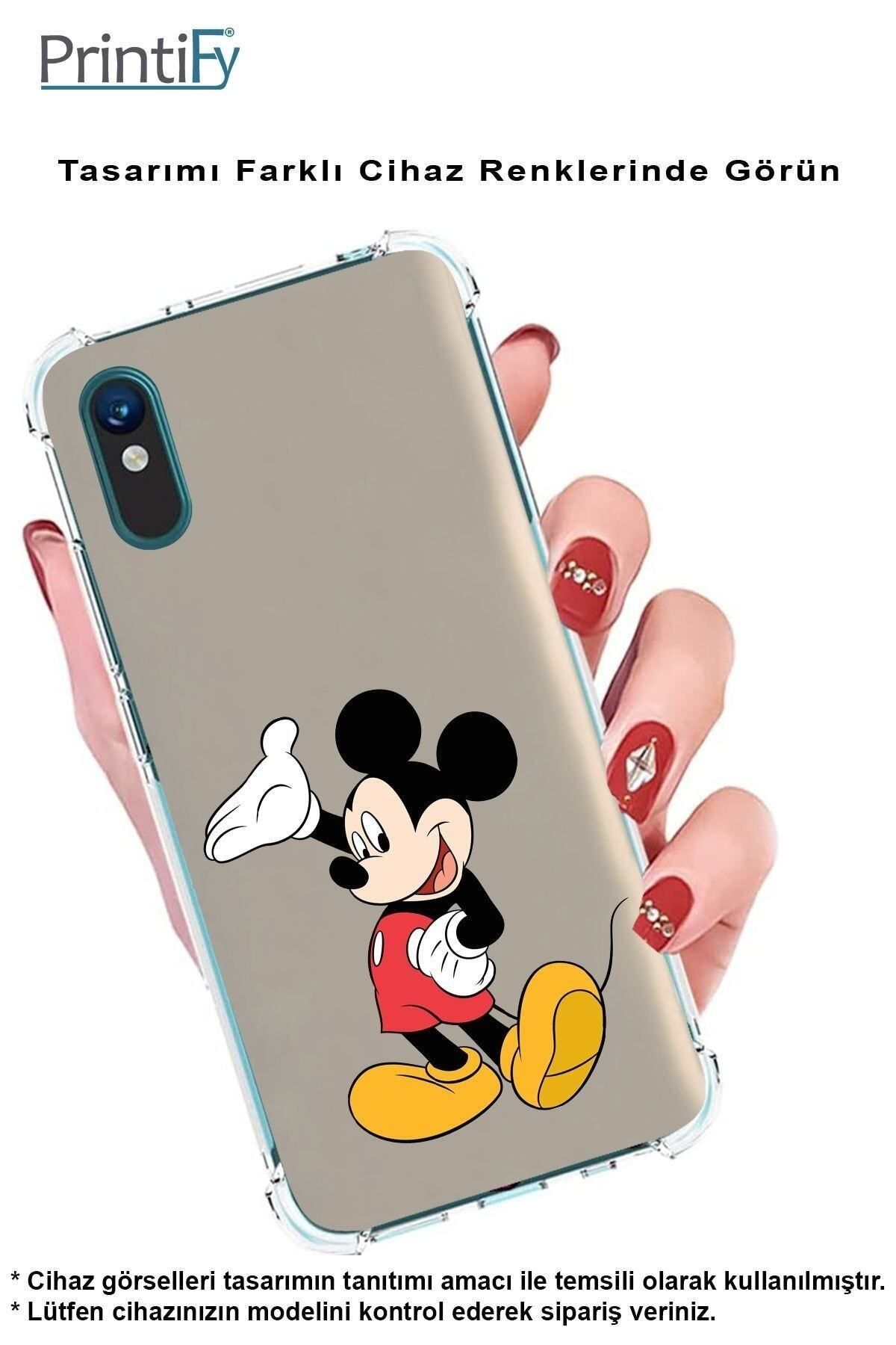 PrintiFy PrinriFy Samsung Galaxy A56 Uyumlu Mickey Mouse 3 Baskılı Şeffaf Köşe Korumalı Antişok Kılıf