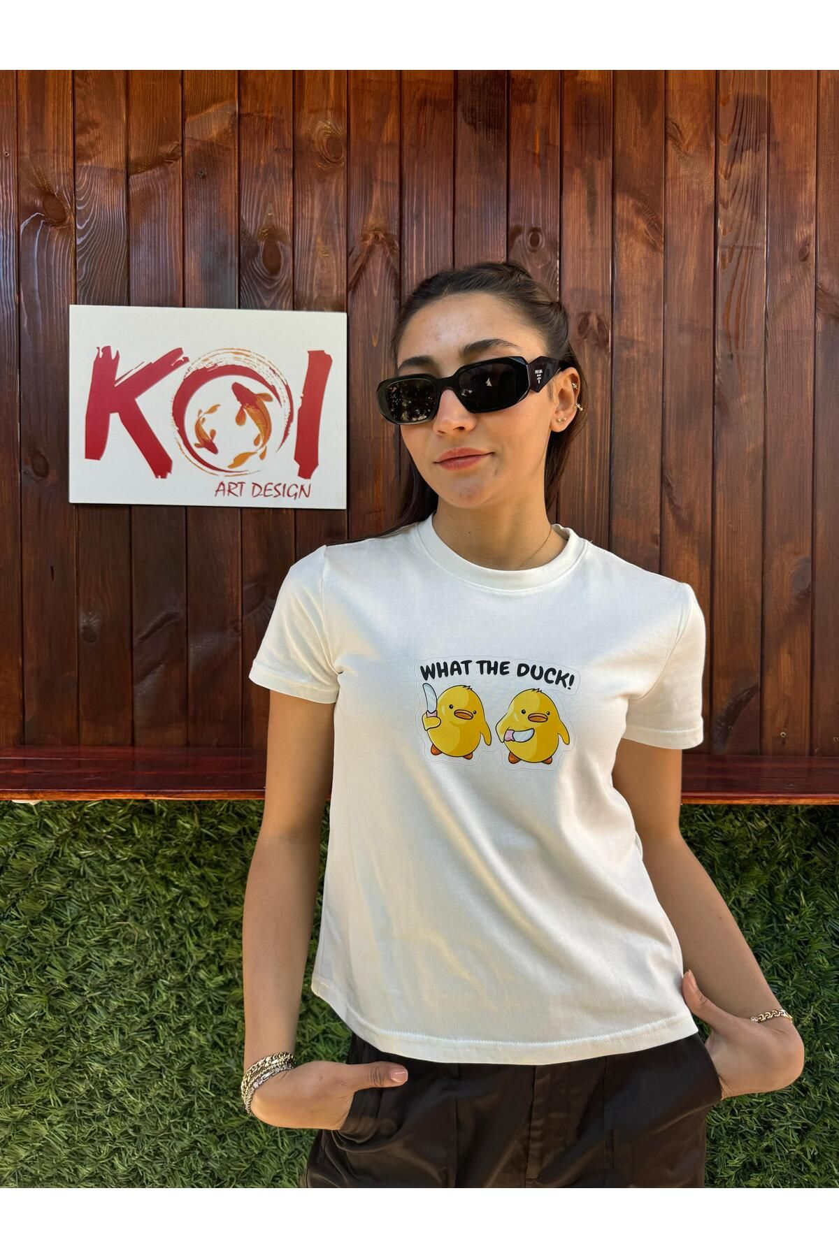 Butik What the Duck / Kadın Ekru Renk T-Shirt