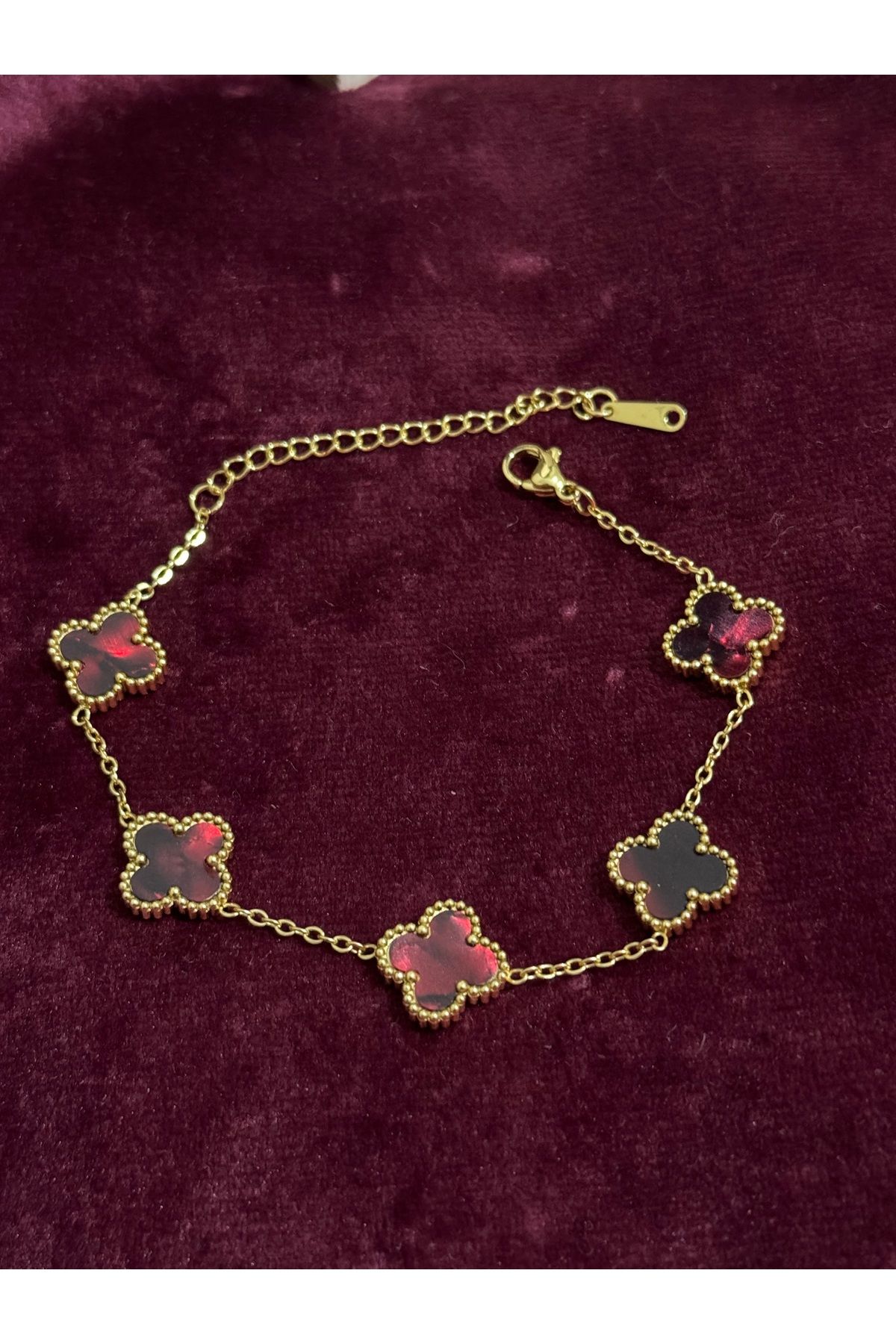 MODA Gold Sedefli Van Cleef Bordo Bileklik