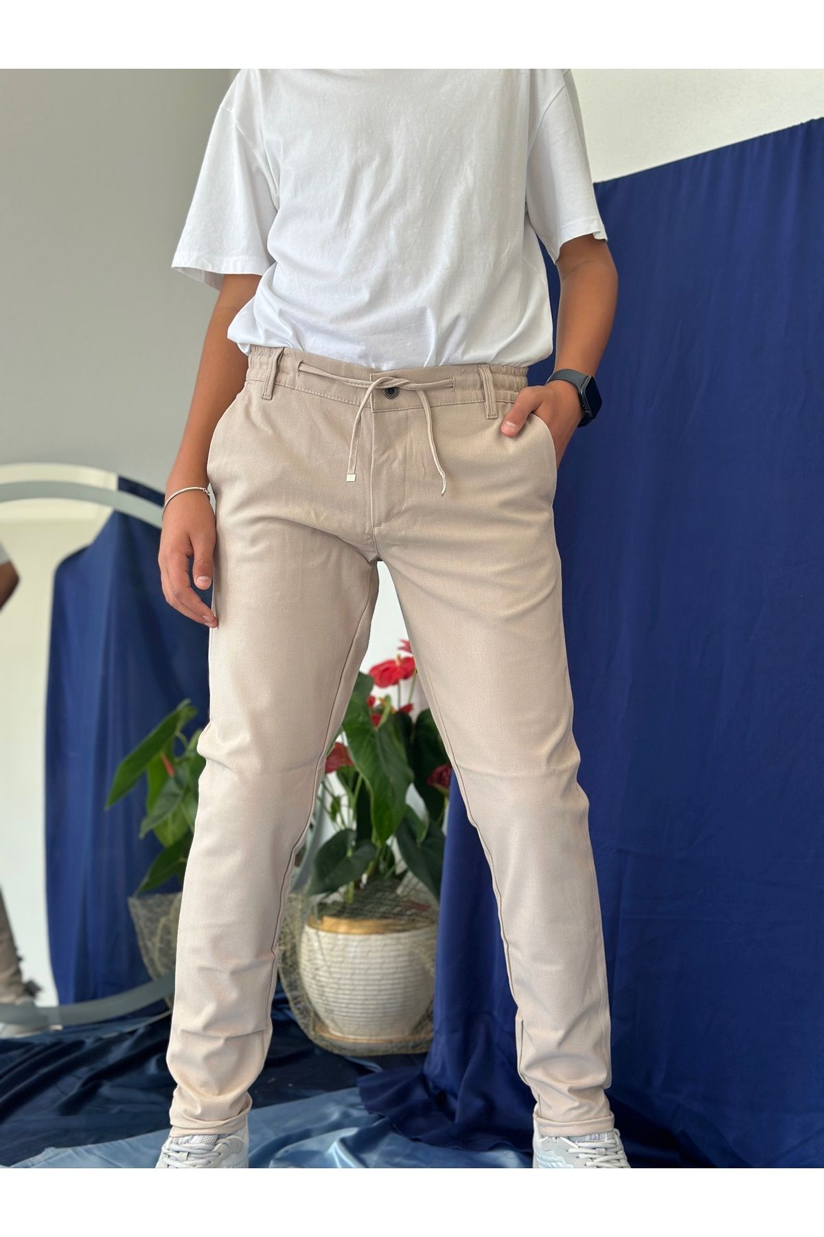 REDJEANS GİYİM ERKEK BEL LASTİKLİ BEJ JOGGER PANTOLON