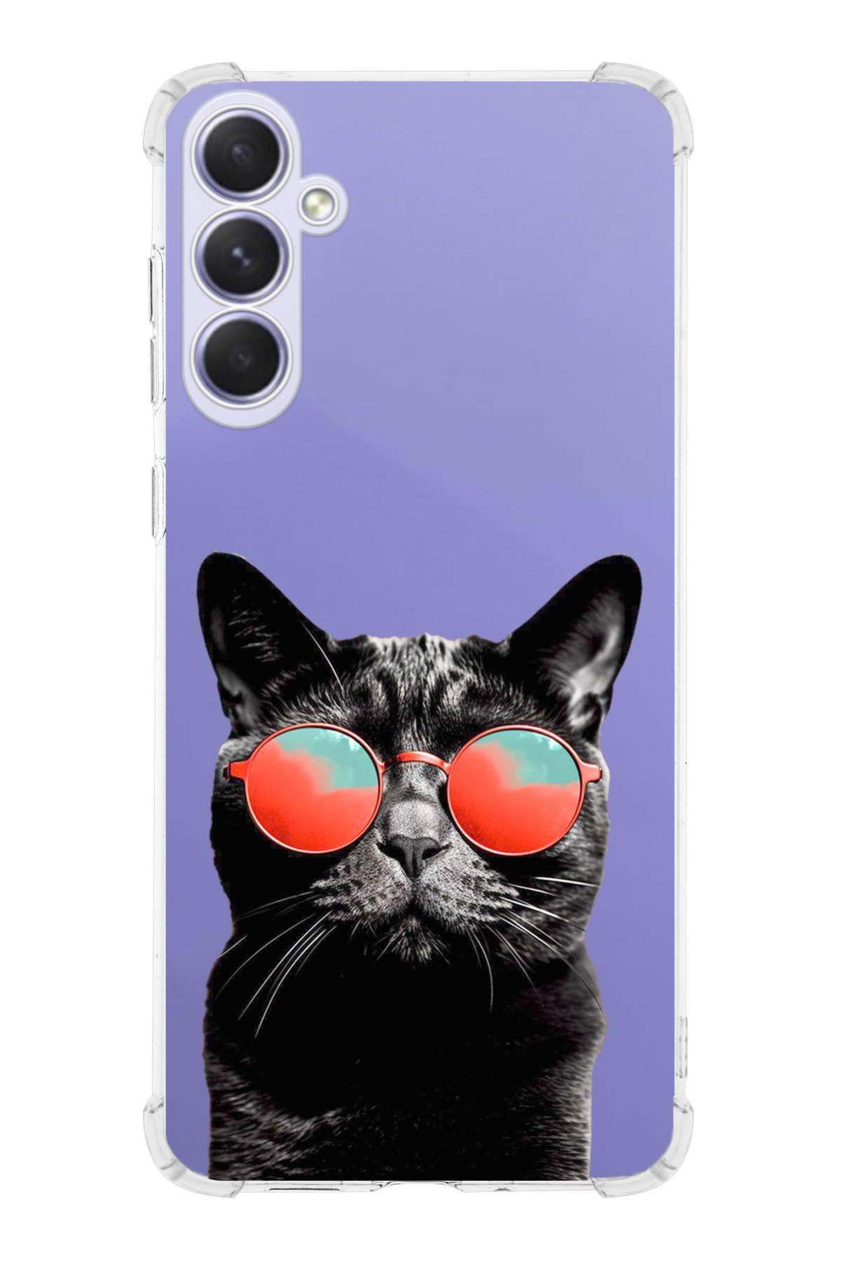 PrintiFy PrinriFy Samsung Galaxy A56 Uyumlu Kedi 4 Baskılı Şeffaf Köşe Korumalı Antişok Kılıf