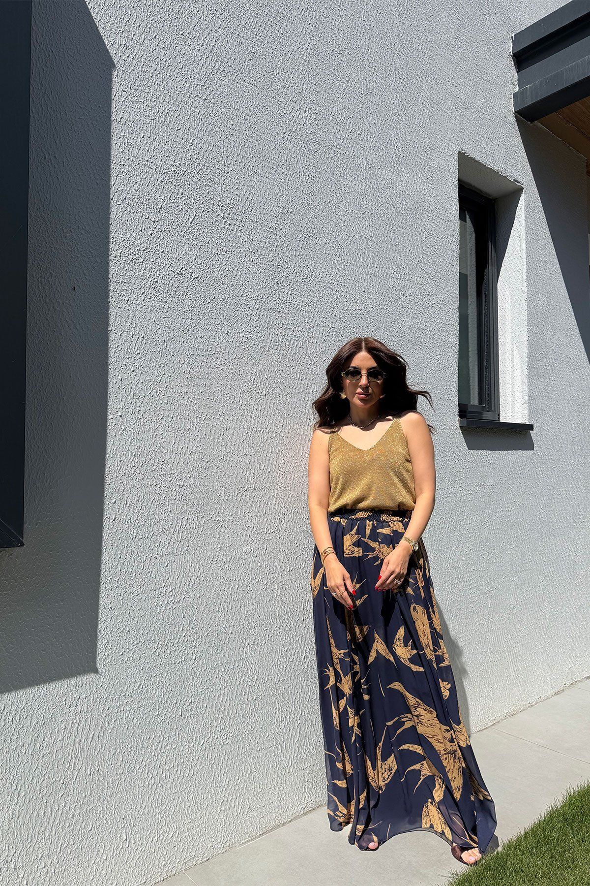 Özge Özgenç Kuş Desenli Beli Lastikli Etek