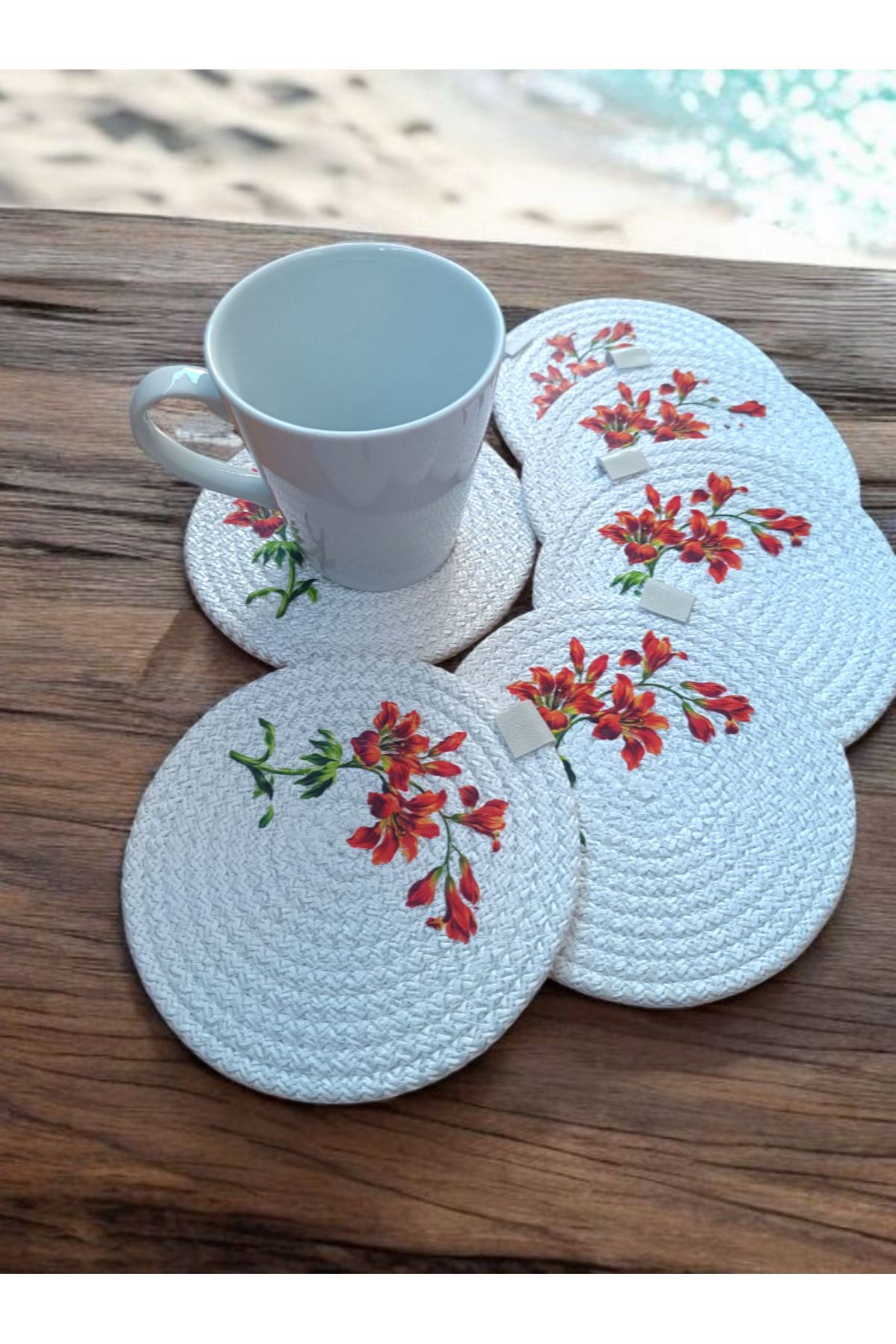 colezahome Pamuk İp 6'lı Bardak Altlığı 13 Cm Çay, Fincan, Kupa, Mum Altlığı El Yapımı Dekoratif Doğal Naturel