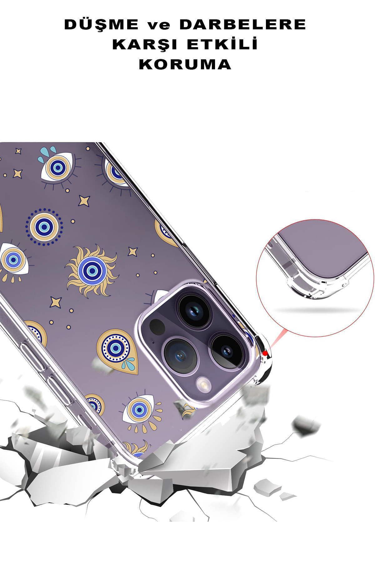 PrintiFy Samsung Galaxy A26 ile Uyumlu Nazar Boncuğu 5 Baskılı Şeffaf Köşe Korumalı Antişok Kılıf