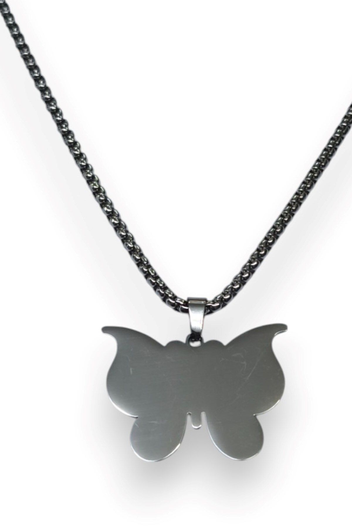 X-Lady Accessories Gümüş Renk Kelebek Model Unisex Arnavut Zincir Çelik Kolye - 3315