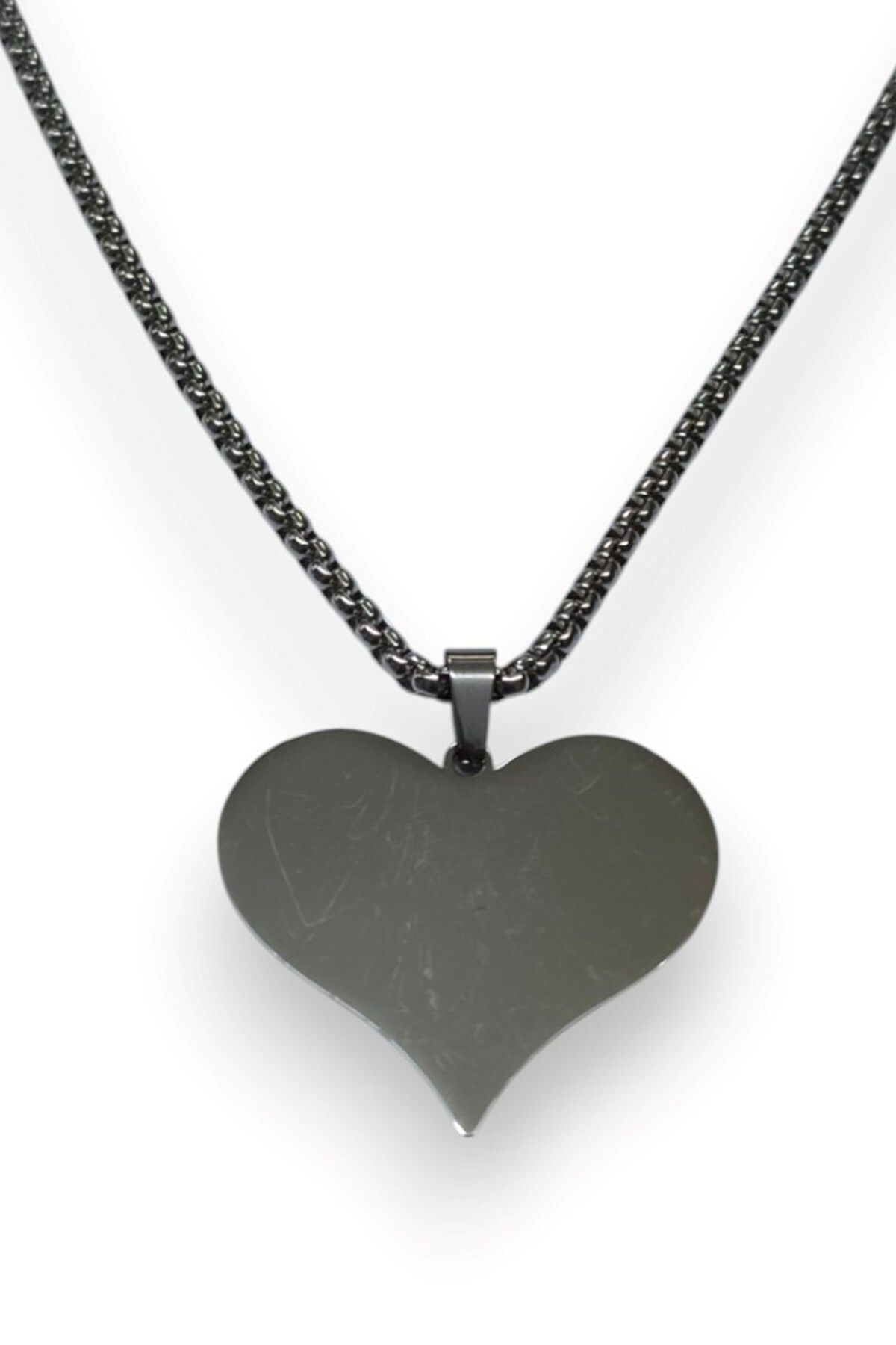 X-Lady Accessories Gümüş Renk Kalp Model Unisex Arnavut Zincir Çelik Kolye - 3316