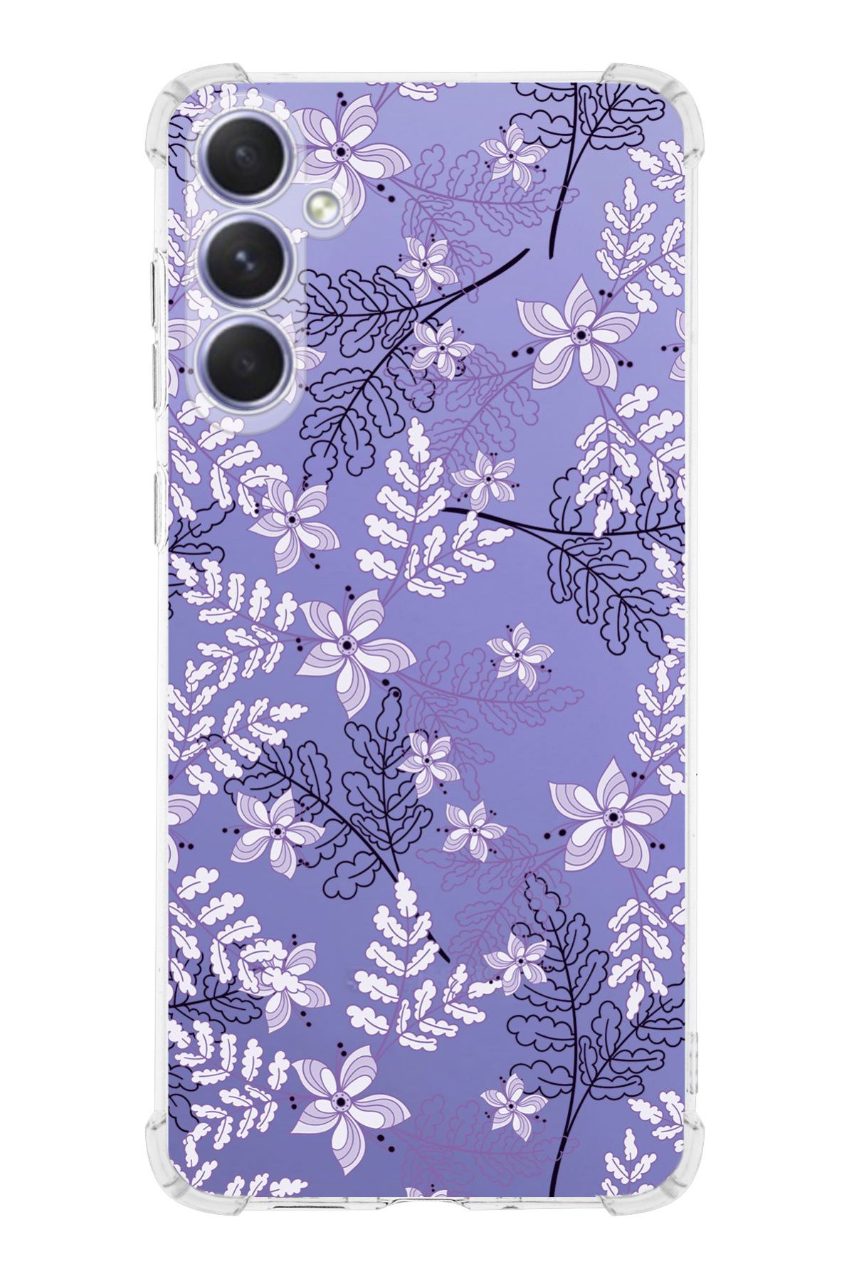 PrintiFy PrinriFy Samsung Galaxy A56 Uyumlu Floral Lila Baskılı Şeffaf Köşe Korumalı Antişok Kılıf