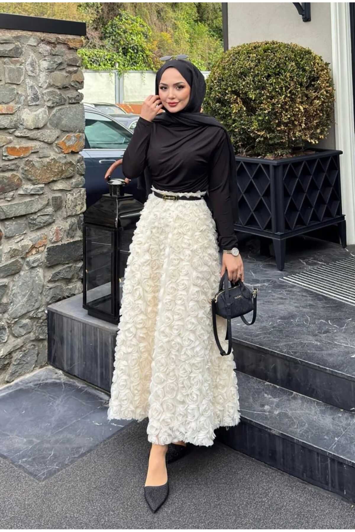 MissPul Bordo Kadın Güllü Uzun Etek