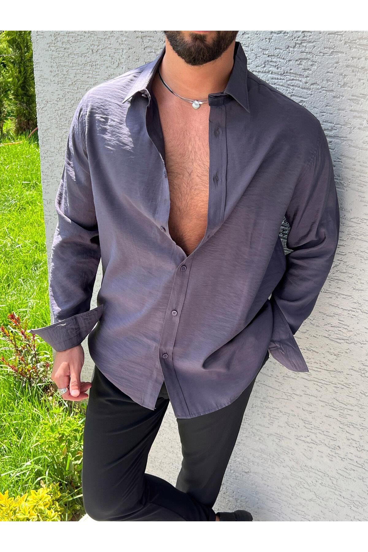 Elzem Basic Oversize Gömlek Füme