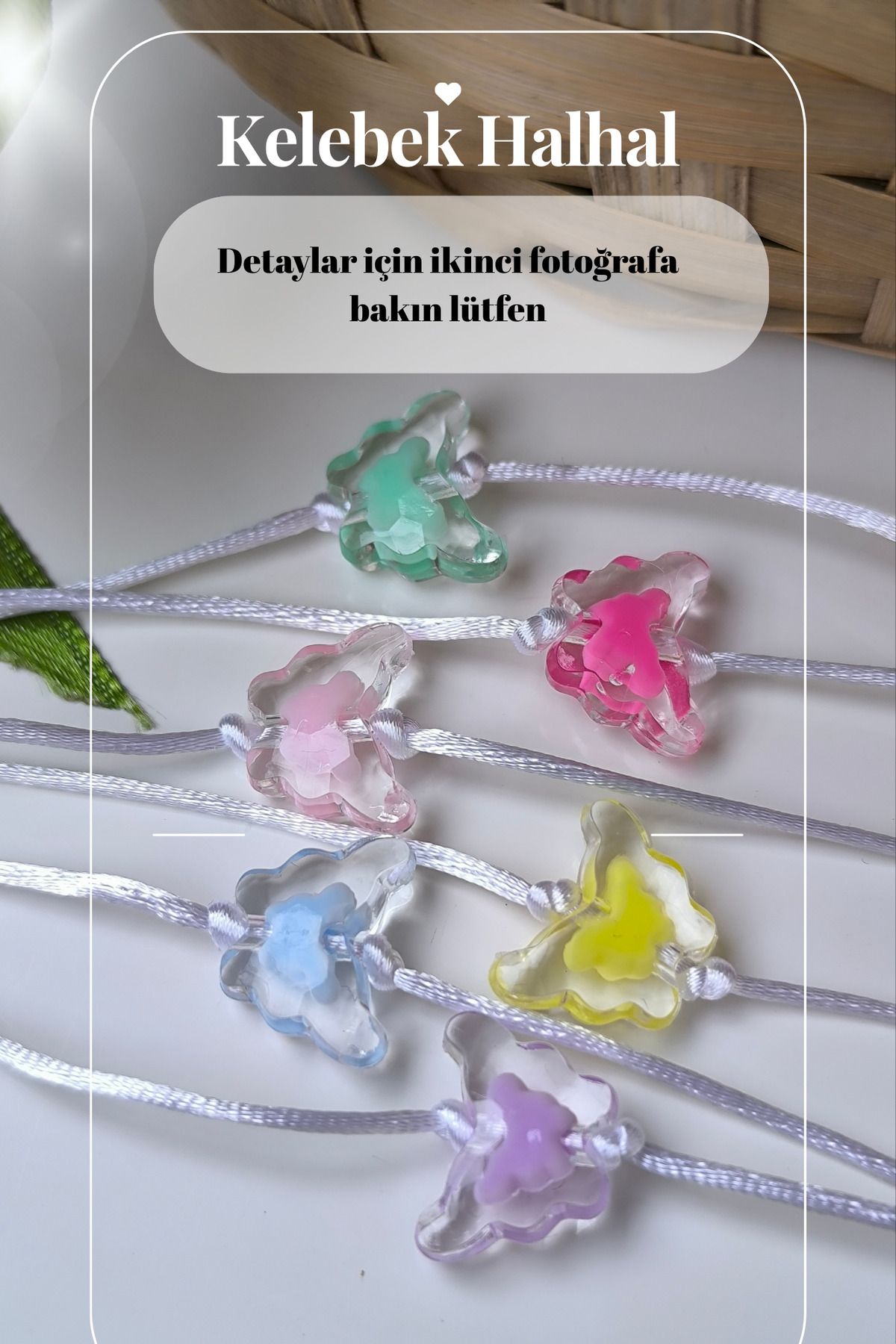 Esey Dizayn Kelebek Halhal Beyaz İpli 6 Adet