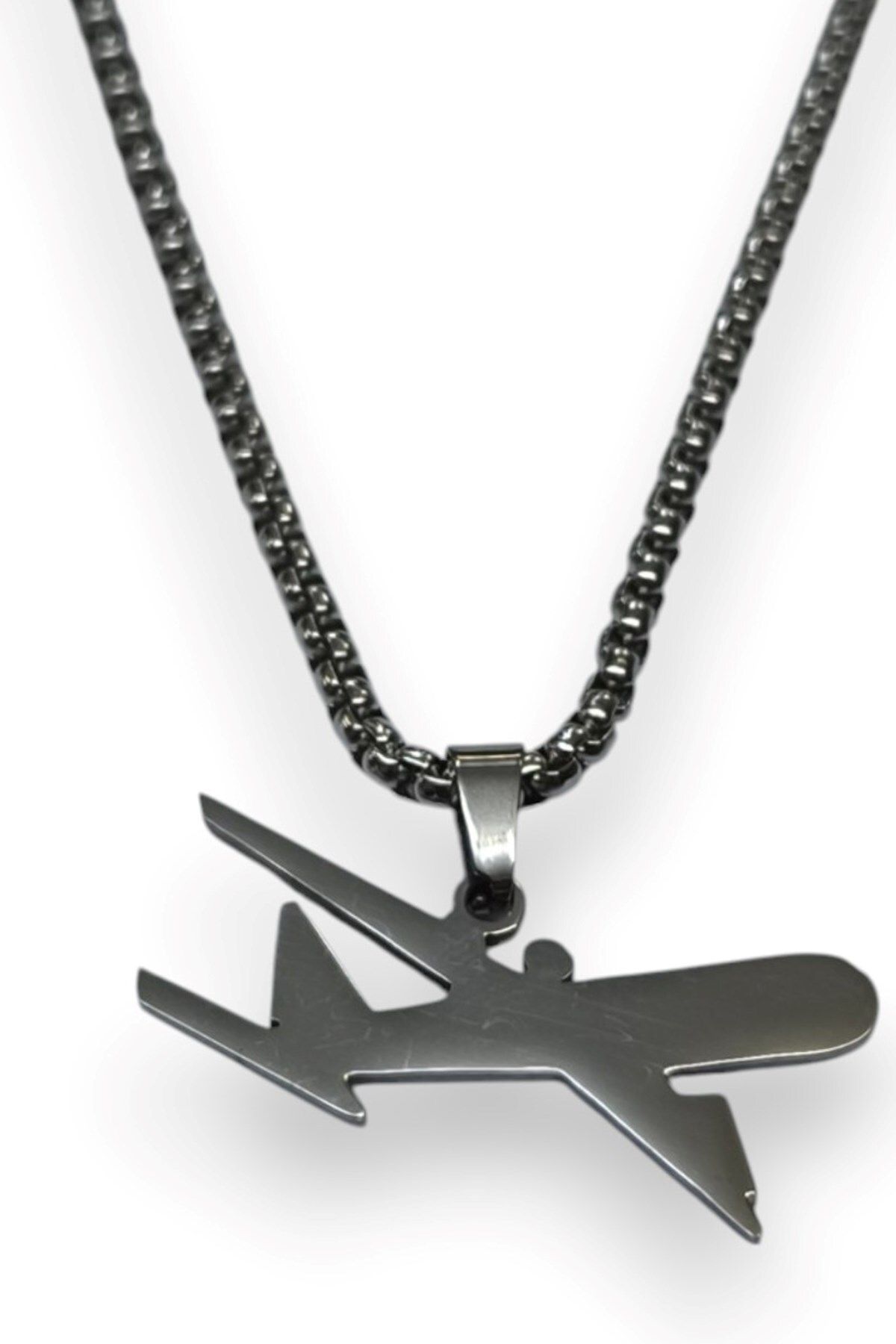 X-Lady Accessories Gümüş Renk Uçak Model Unisex Arnavut Zincir Çelik Kolye - 3314