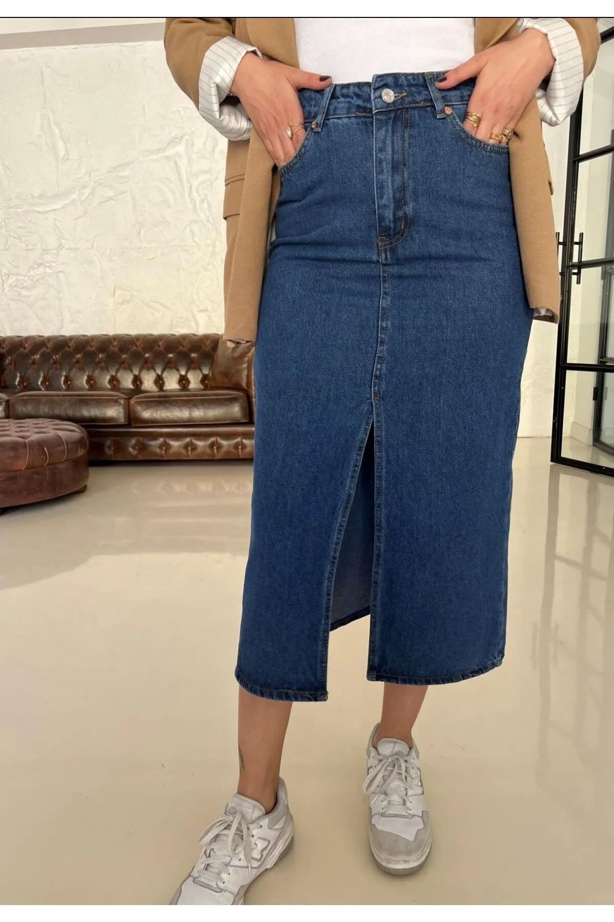 BİRDALİFE WEAR KOPYA - Mavi Etek Yırtmaçlı Kot