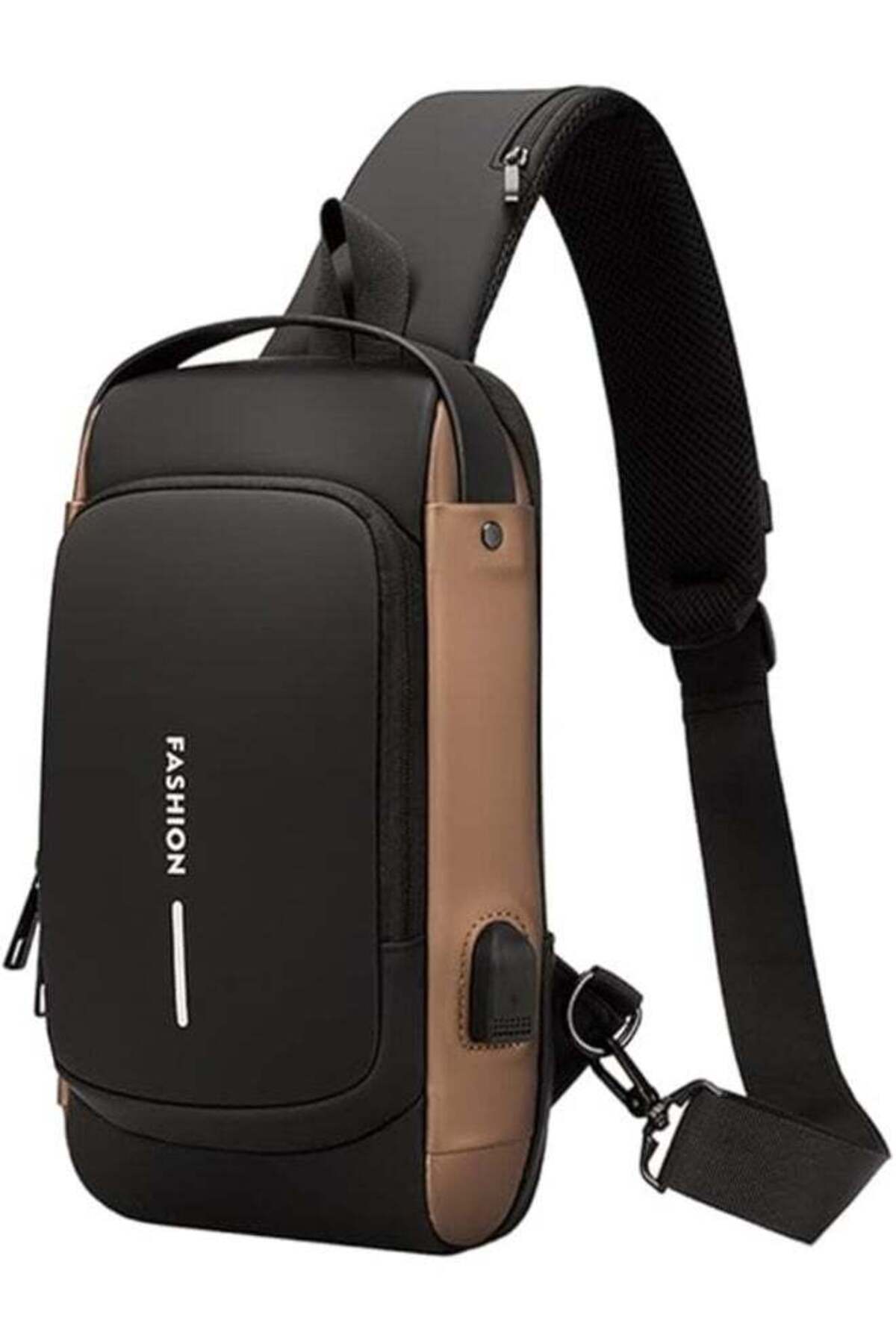 Crossbody Waterproof Chest Shoulder Bag Daypack Hiking Travel with USB Port, Brown, One Size FB6598, Single Dimension