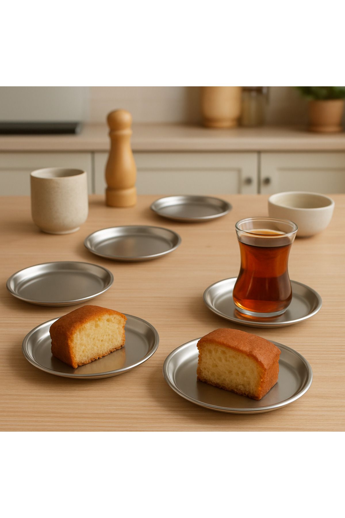 Fiyakalı Ürünler Atölyesi 6 Adet 12 cm Gümüş Yuvarlak paslanmaz çelik,lokumluk,ikramlık, pasta servis,Kahve Fincan altlığı