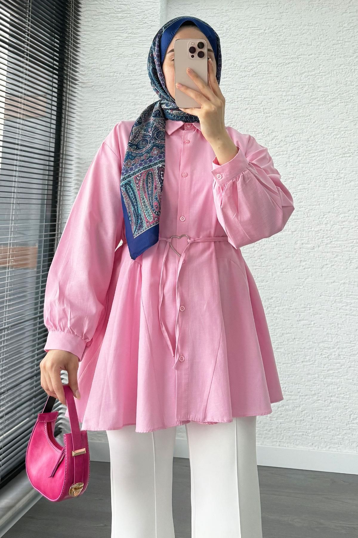 MELEK ARAZ Kalp Kemerli Tunik - Pembe