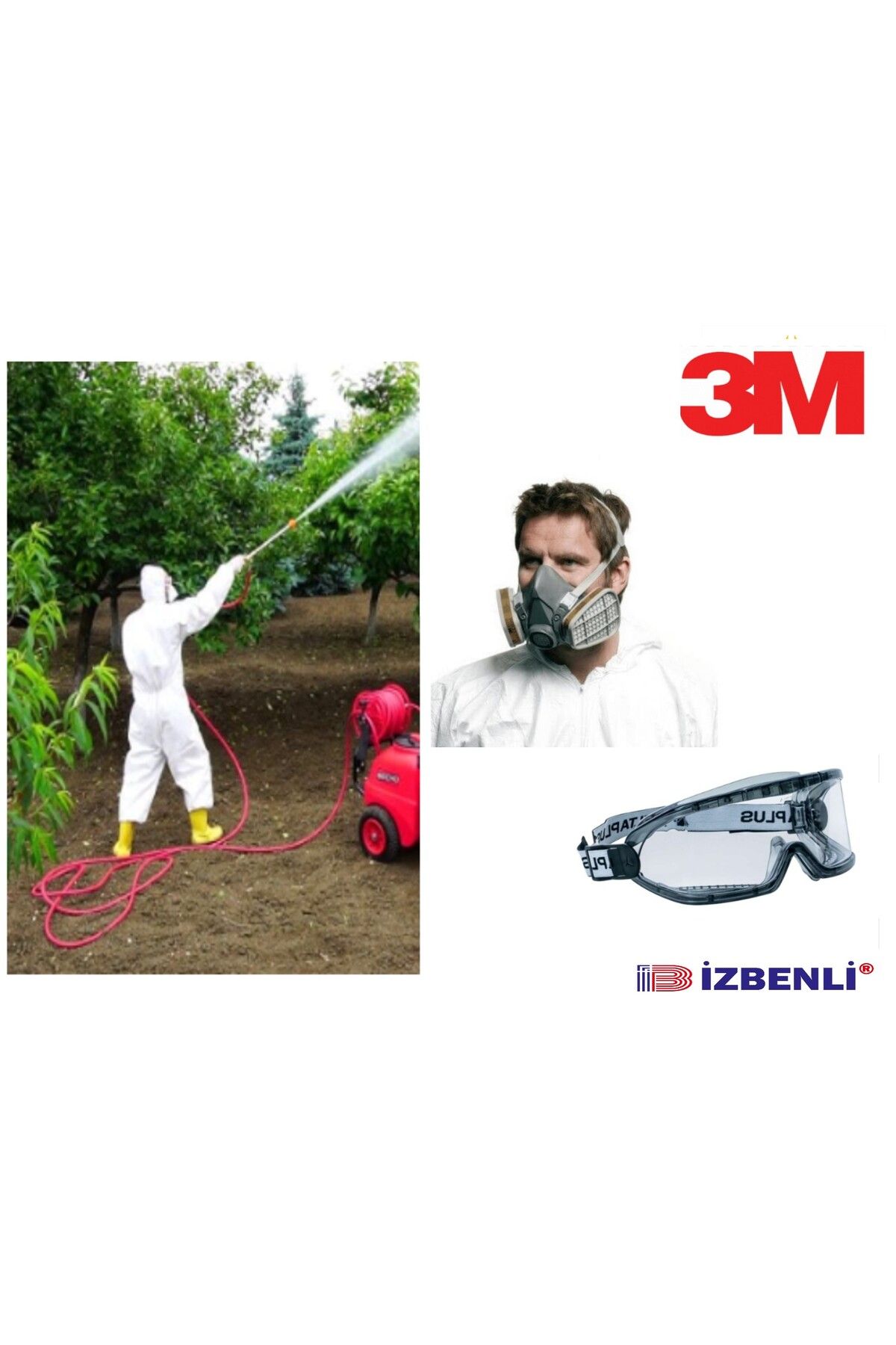 3M 6200+A2 Tarım İlaçlama İçin Yarım Yüz Gaz Maskesi (Filtre İle Birlikte)+Goggle Gözlük