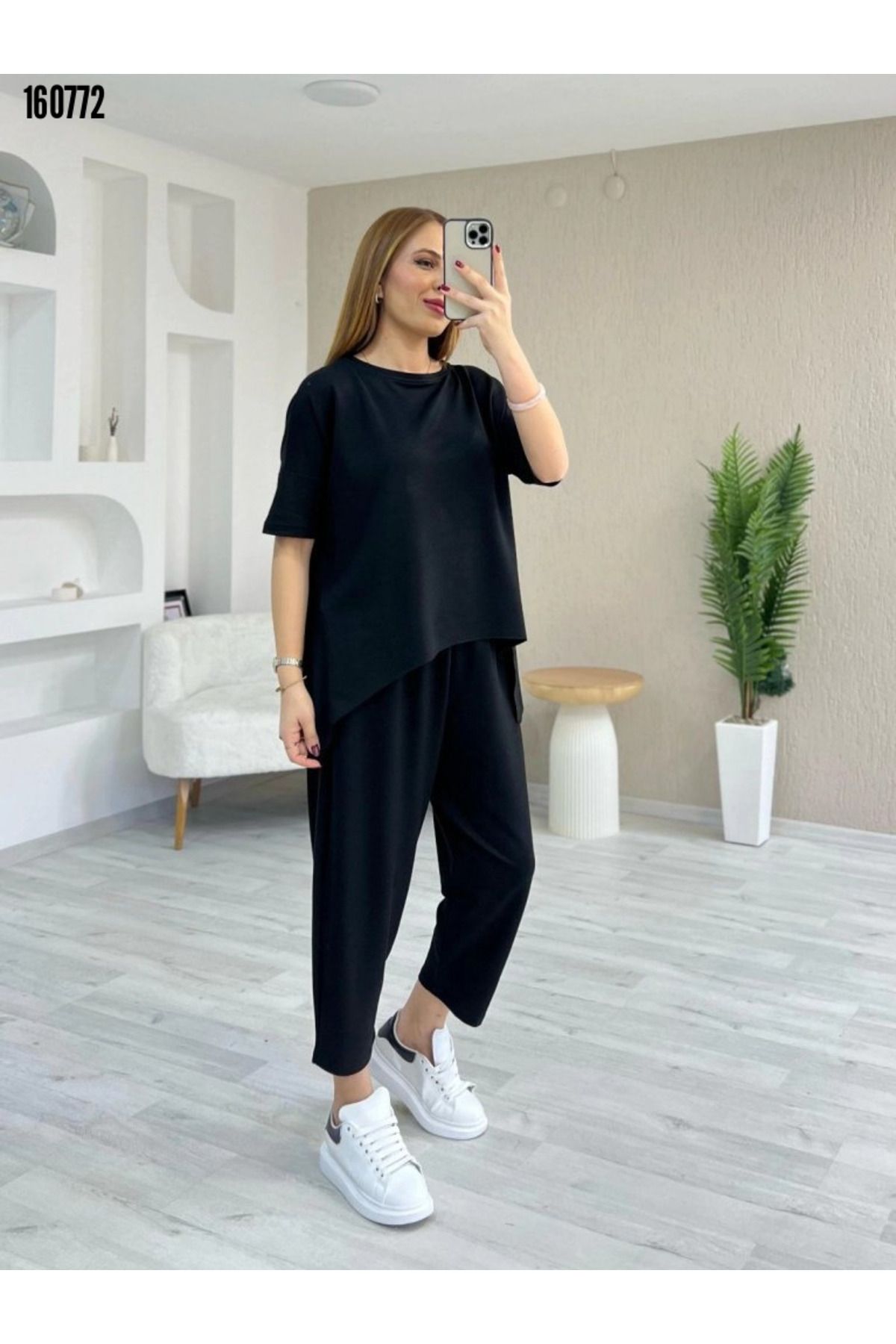BZ Boutique Kısa Kollu Bisiklet Yaka Büyük Beden Viskon İki İplik Bluz Ve Pantolon Takım