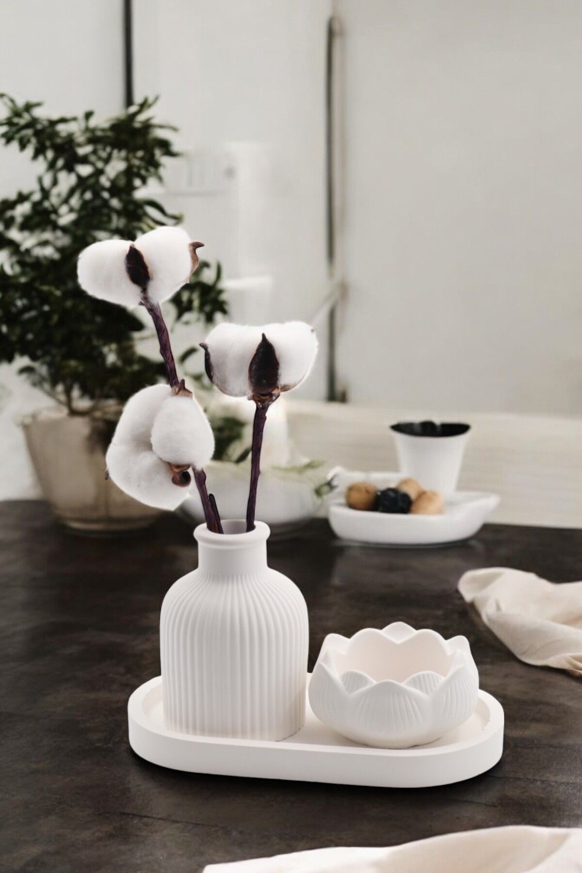 LUMİNA 3 Parça Beyaz Dekoratif Set + Tealight Mum Hediyeli | Şıklığın En Sade Hali