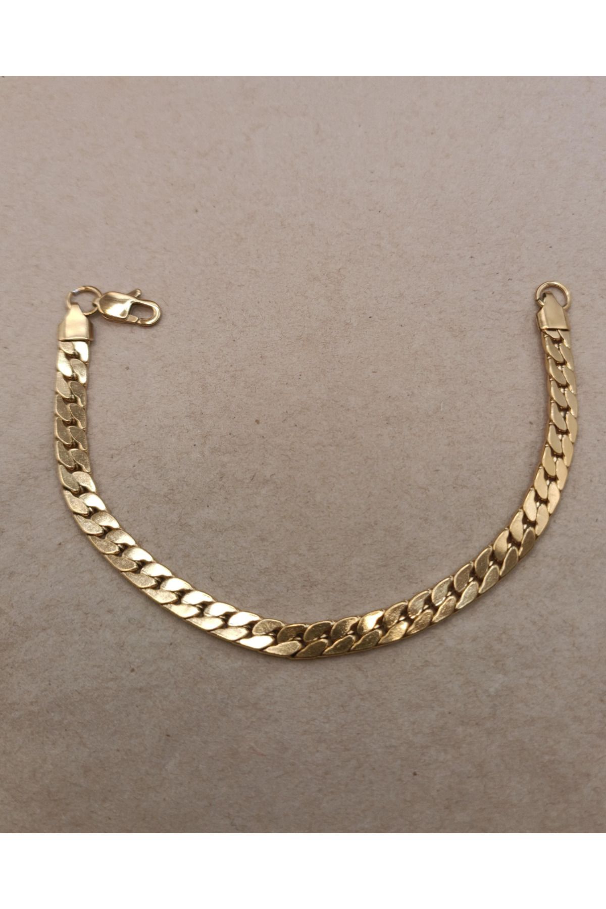 hazemy Klasik ve Zamansız Gold Renk Unisex Kaldırım (Curb) Zincir Çelik Bileklik
