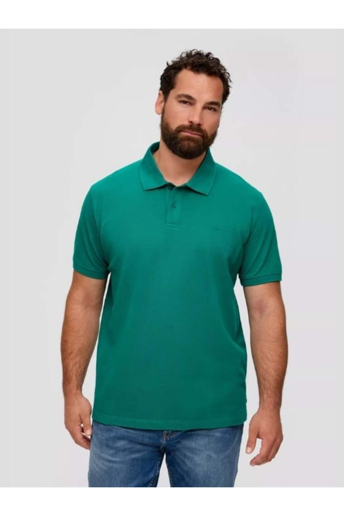 s.Oliver Tricou Polo Bărbătesc Mărime Mare Cu Logo Brodat Și Croială Regulată, Verde Închis Masculin - 2XL