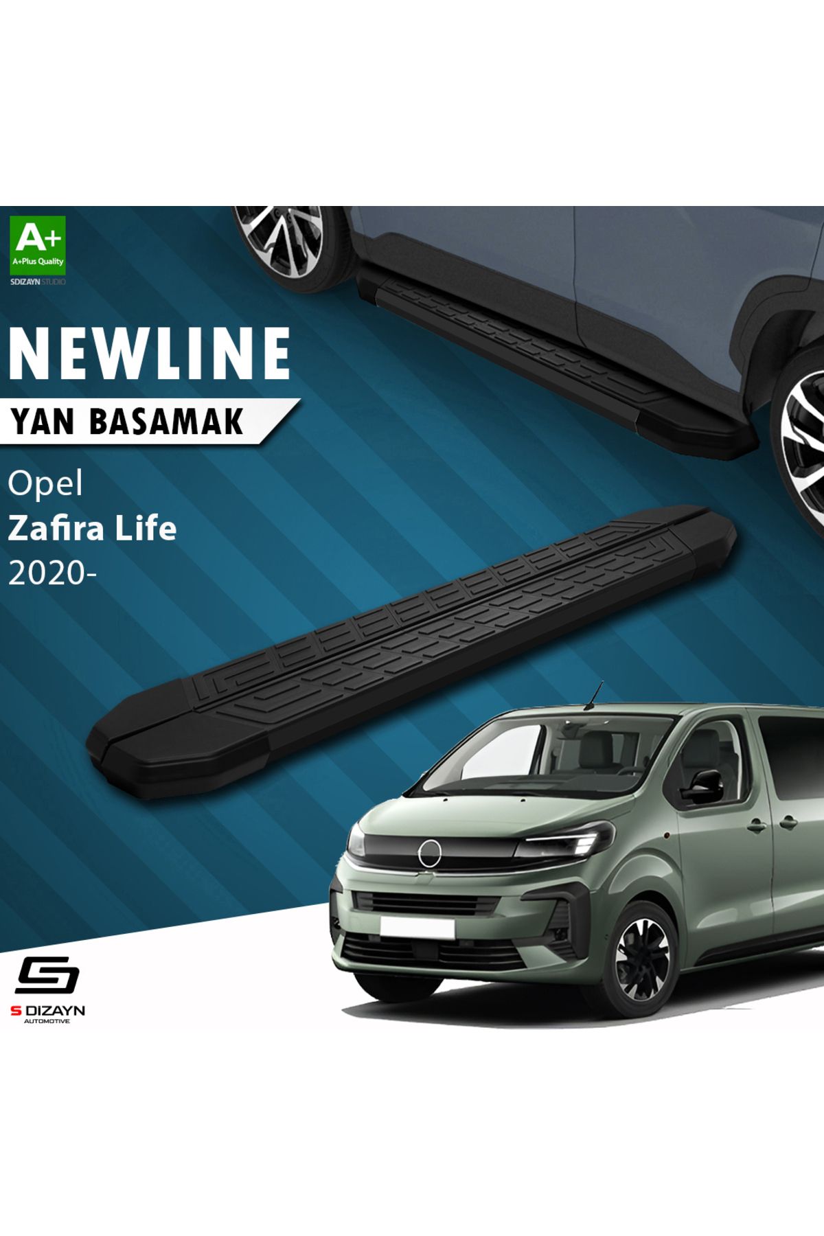 Life Tuning S-Dizayn Opel Zafira Life Uzun Şase NewLine Siyah Yan Basamak 243 Cm 2020 Üzeri A+ Kalite
