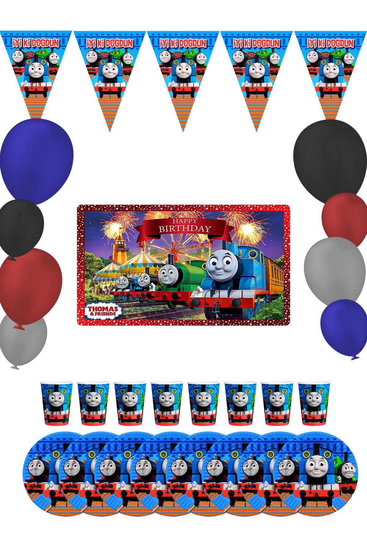 snowparty Thomas Train Bayraklı Ve Afişli Thomas ve Arkadaşları Doğum Günü Parti Süsleri Seti