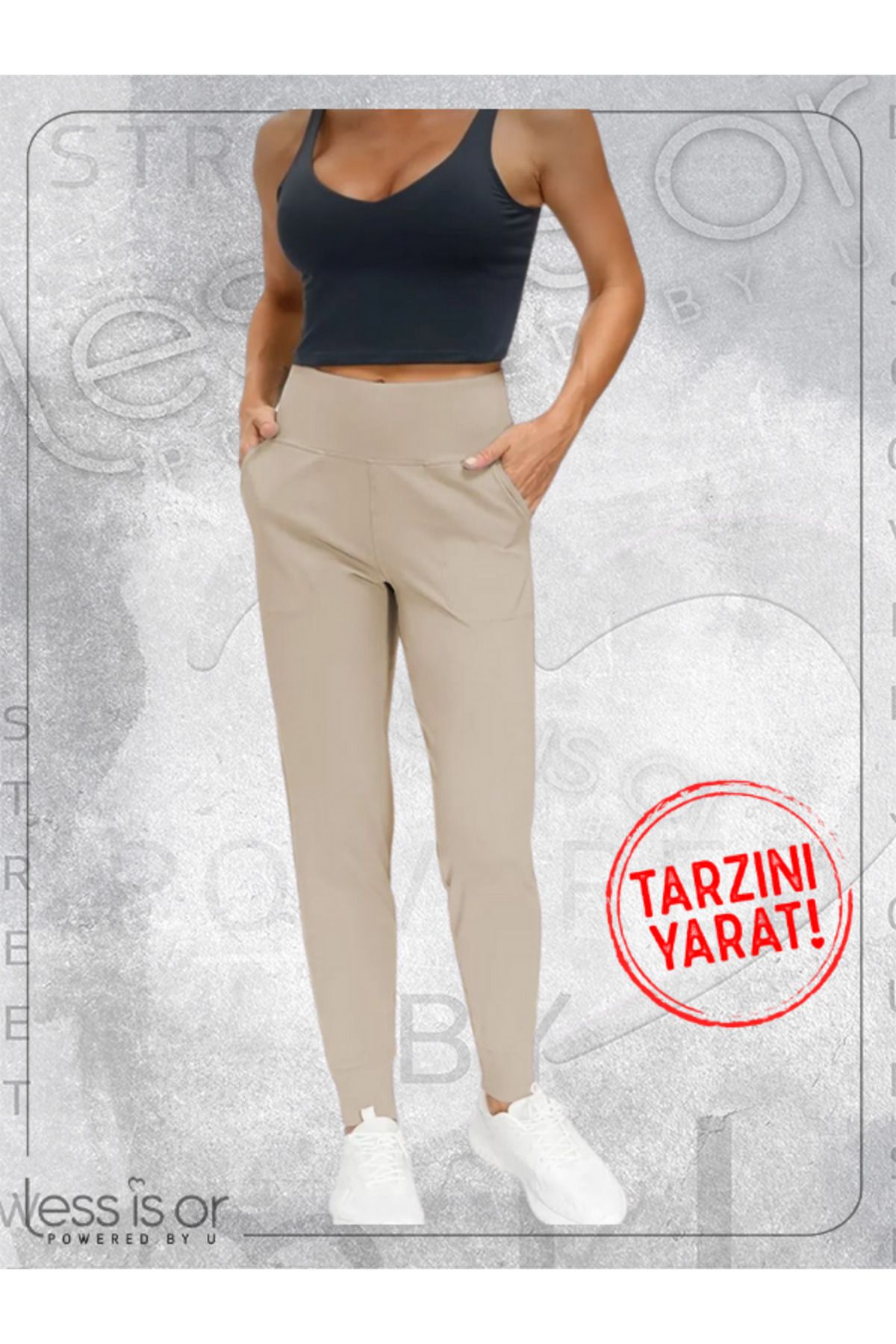 less is or Kadın Bej Jogger Cepli Pantolon