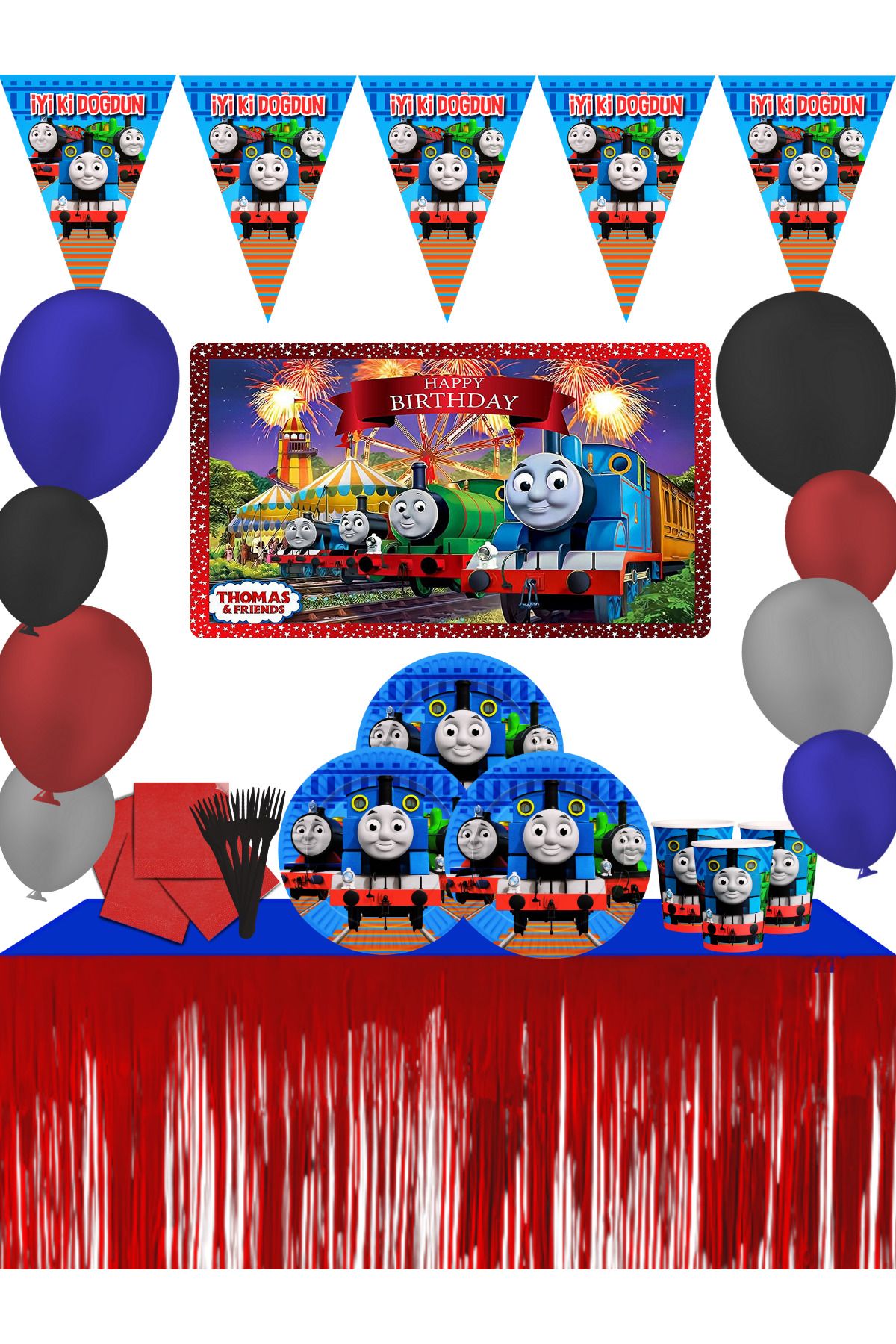 snowparty Thomas Train Metalize Masa Etekli Thomas ve Arkadaşları Doğum Günü Parti Süsleri Seti