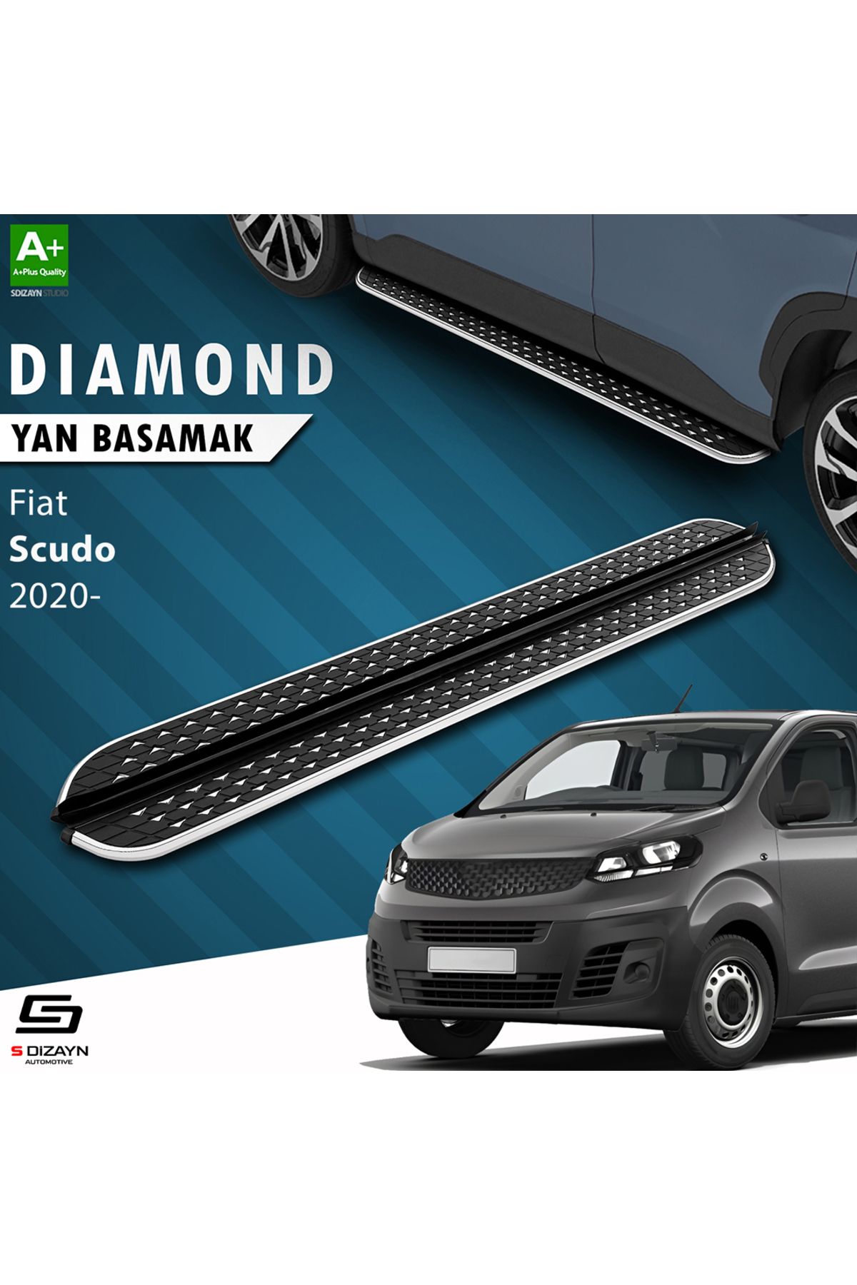 Life Tuning S-Dizayn Fiat Scudo 3 Kısa Şase Diamond Krom Yan Basamak 213 Cm 2020 Üzeri A+ Kalite