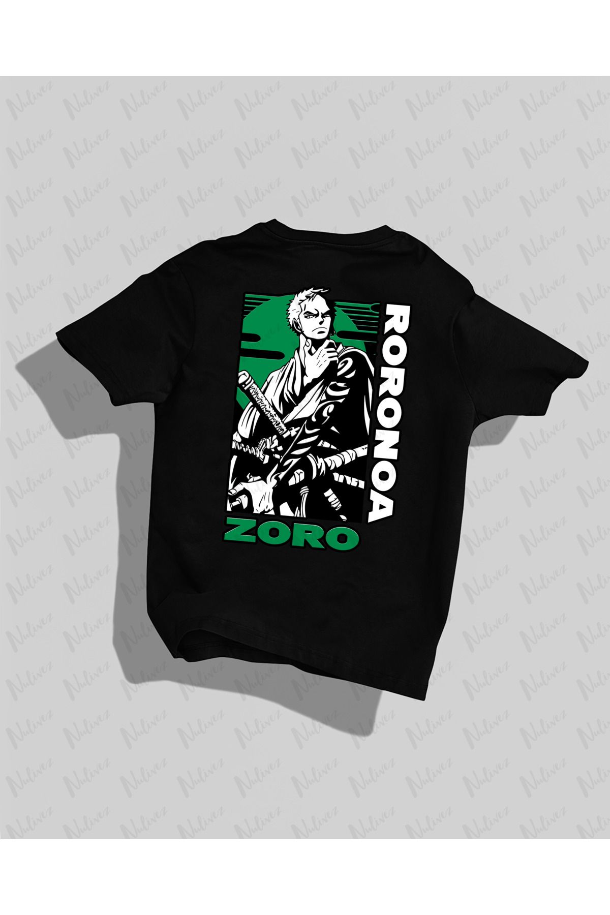 Nulivez One Piece Zoro Tasarımı Sırt Baskılı Yüksek Kalite Kompakt Unisex Oversize T-Shirt